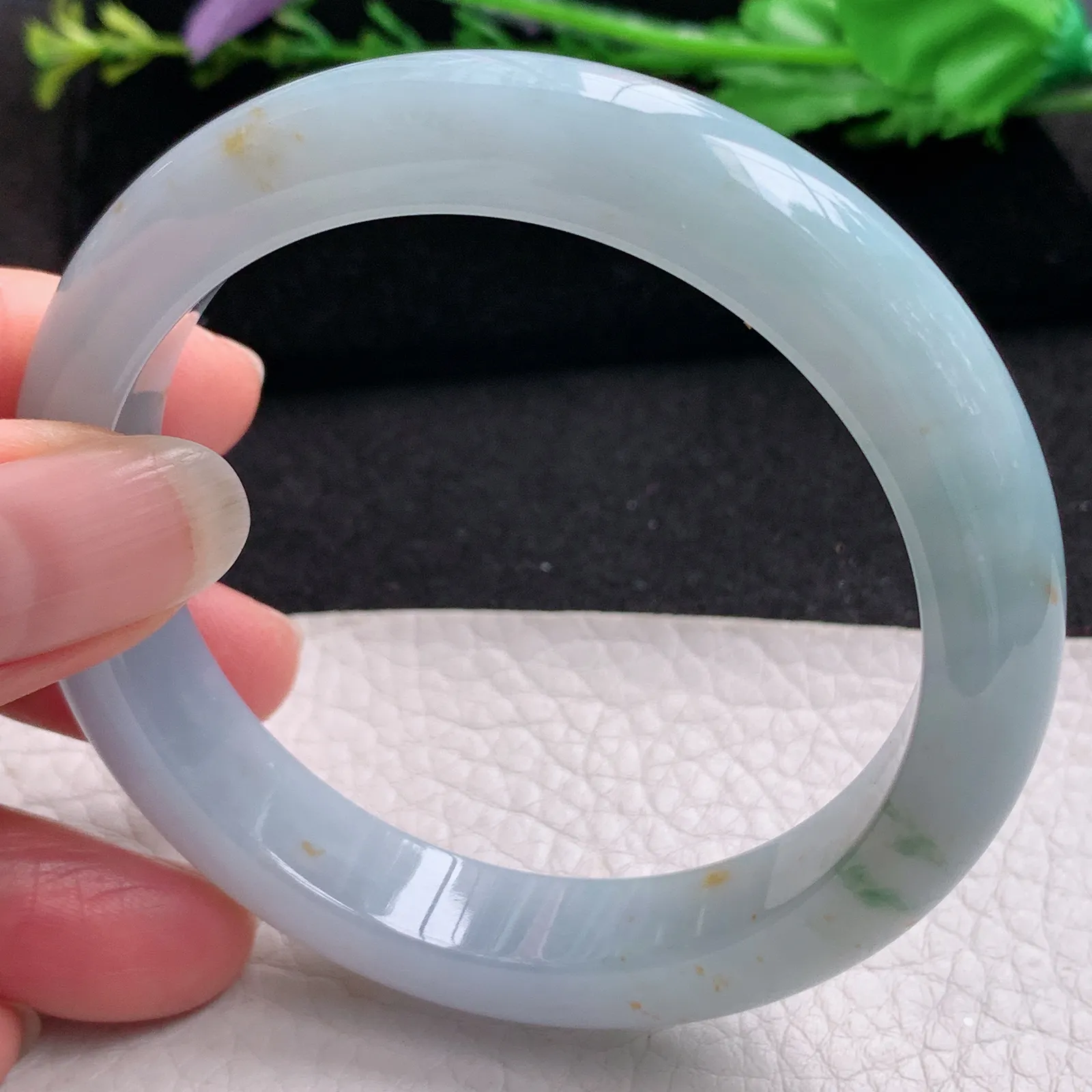 ee实拍57*11.8*8.5平安镯 缅甸翡翠精美冰飘花洒金宽边玉手镯 玉手环