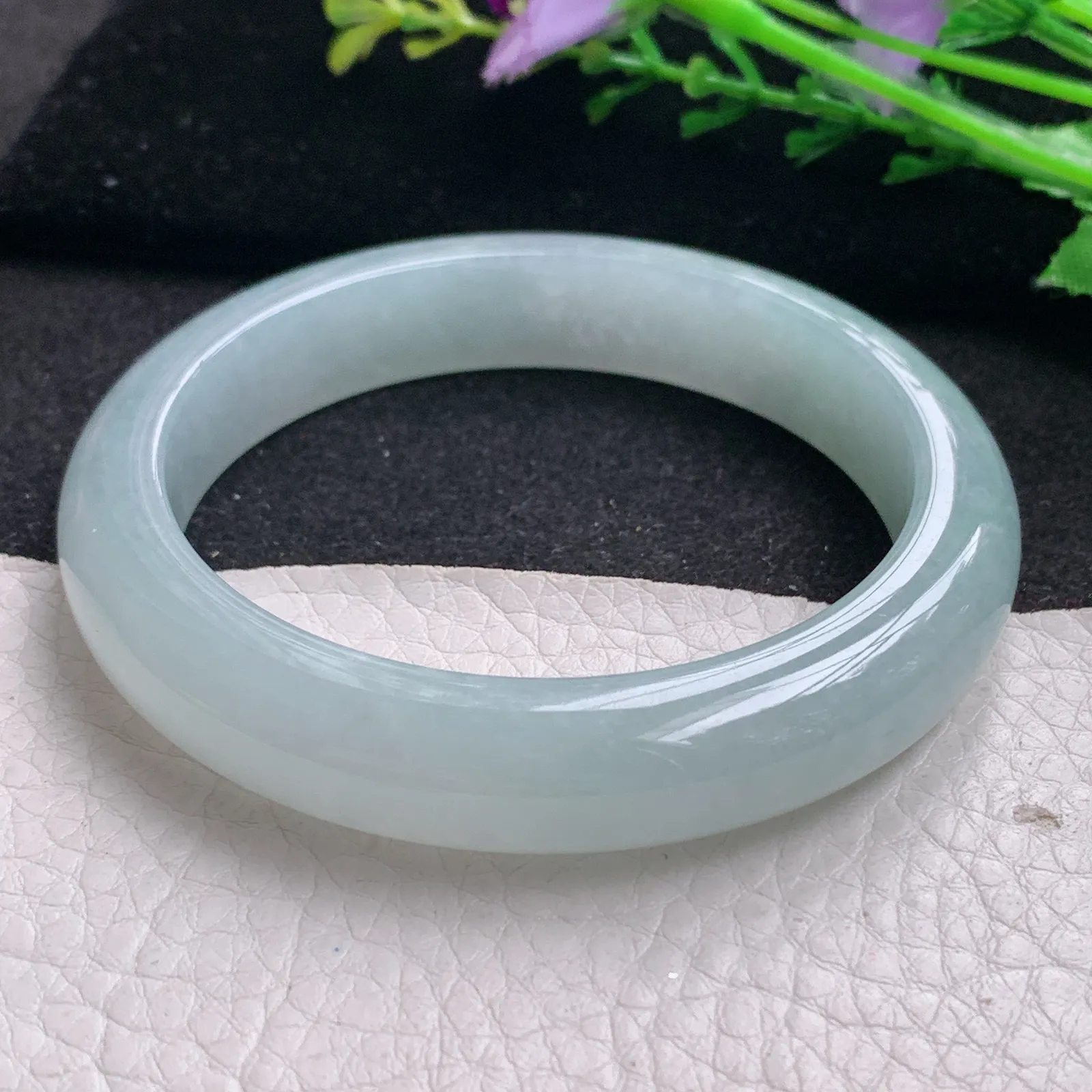 nr实拍57.5*12*8.6平安镯 缅甸翡翠精冰胶晴美宽边玉手镯 玉手环