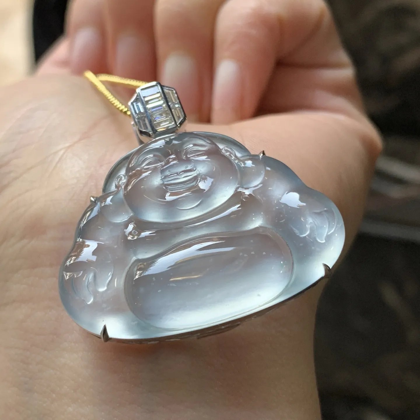 高冰金钻镶嵌佛公^_^真金真钻 种老 荧光十足 尺寸26