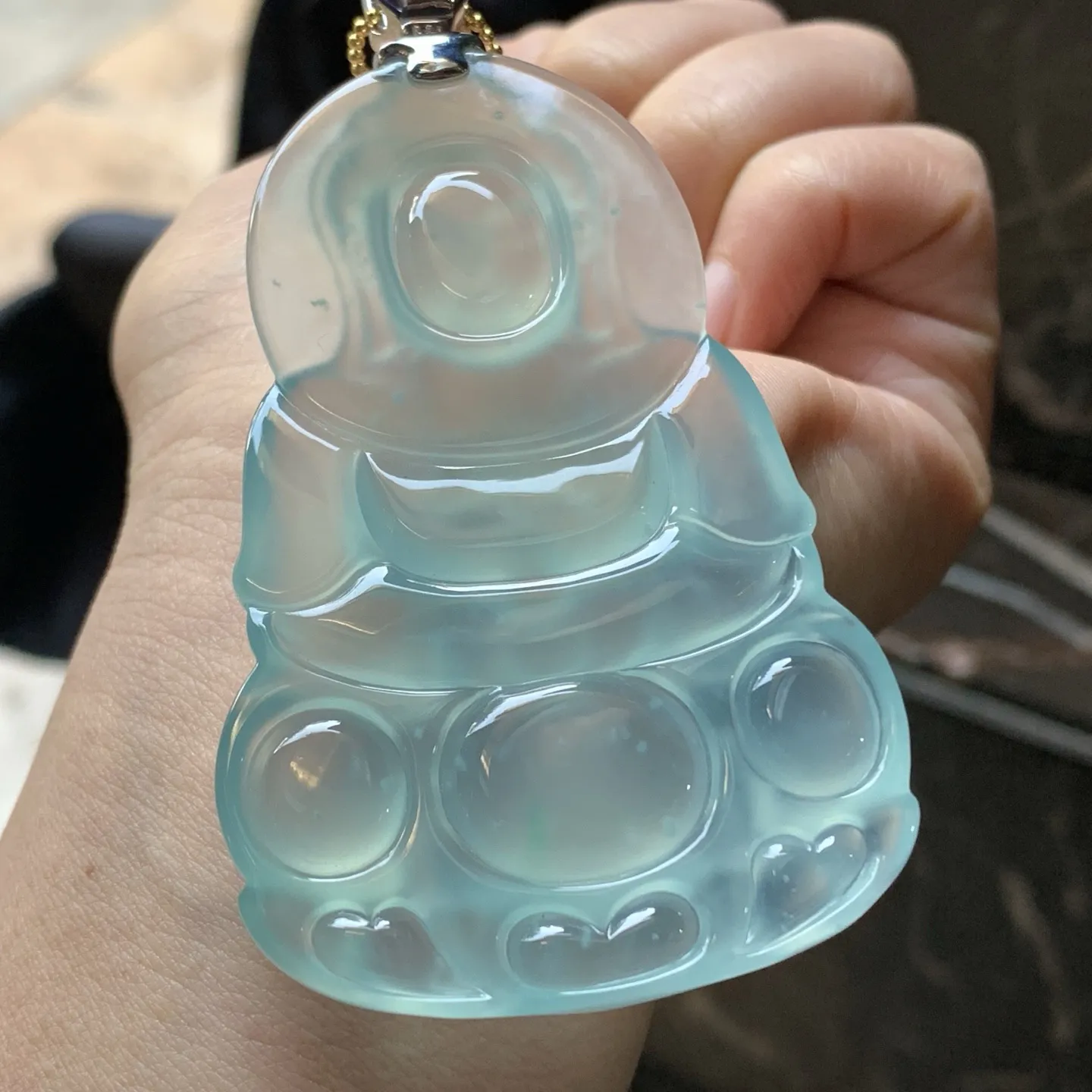 高冰蓝正装观音^_^透亮 荧光十足 水润 木那料 完颜色好看 实物更美