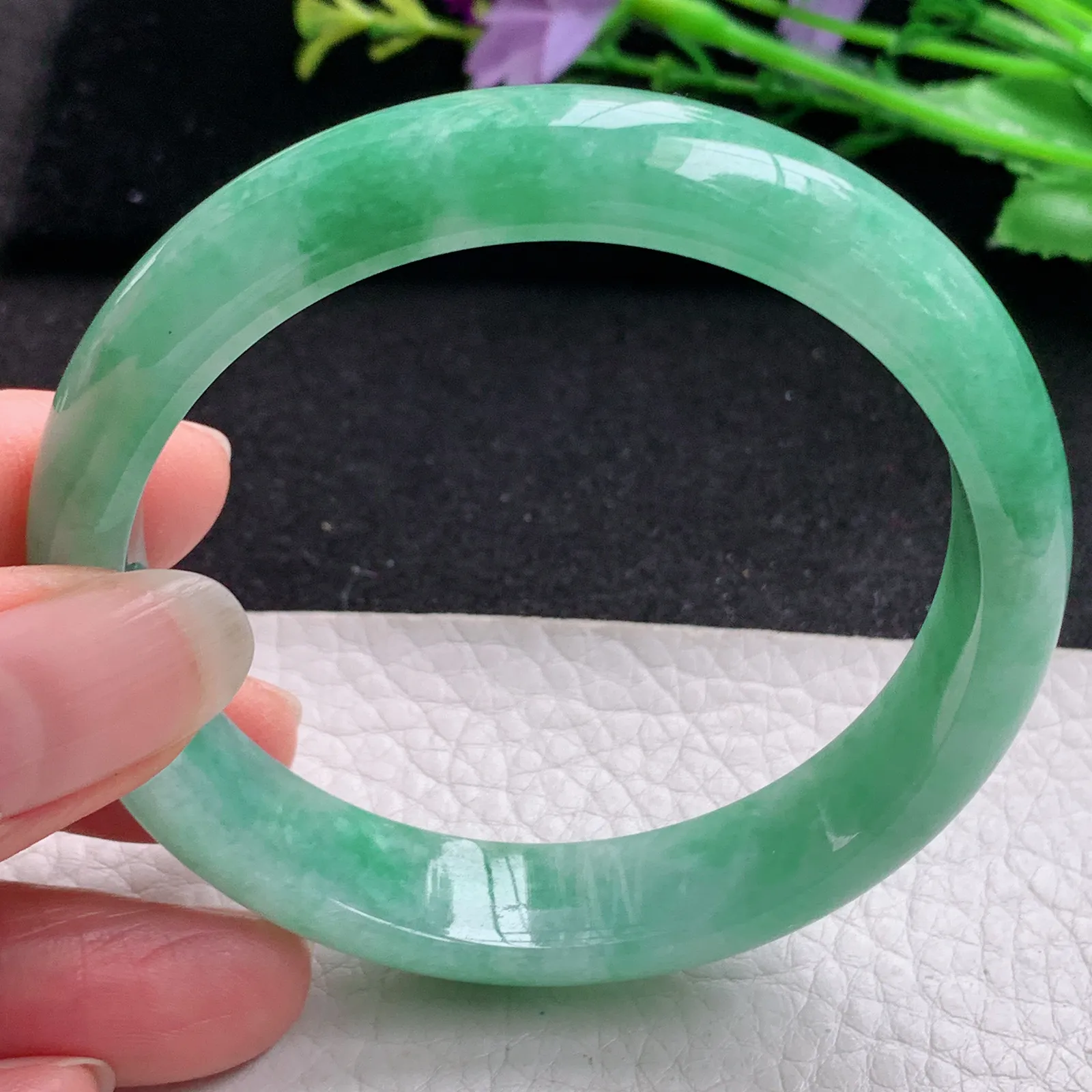 xh实拍57*12.8*7.2平安镯 缅甸翡翠精美满绿水润宽边玉手镯 玉手环
