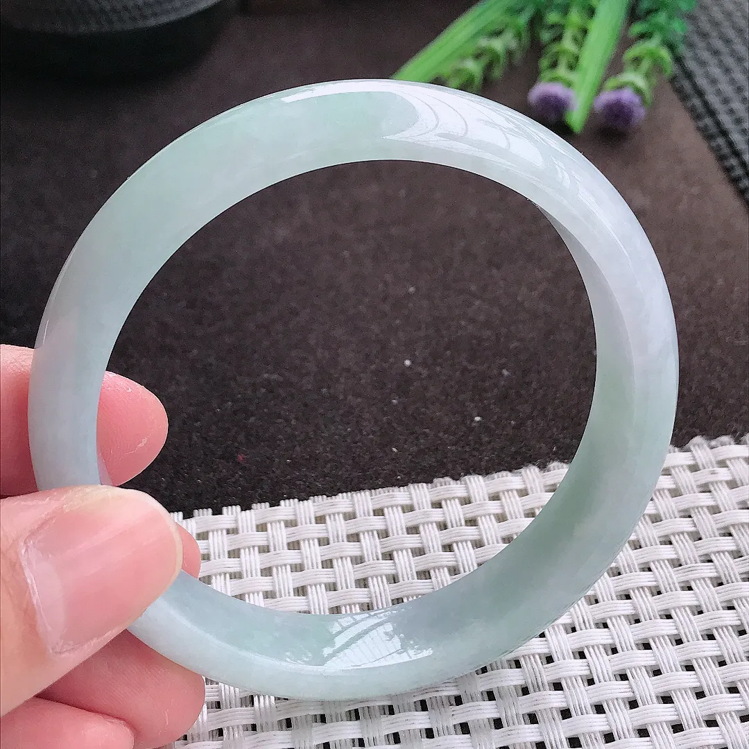 实拍A货翡翠59.5/13.8/7.5老坑秀气冰润冰晴手镯宽边翡翠玉镯女款