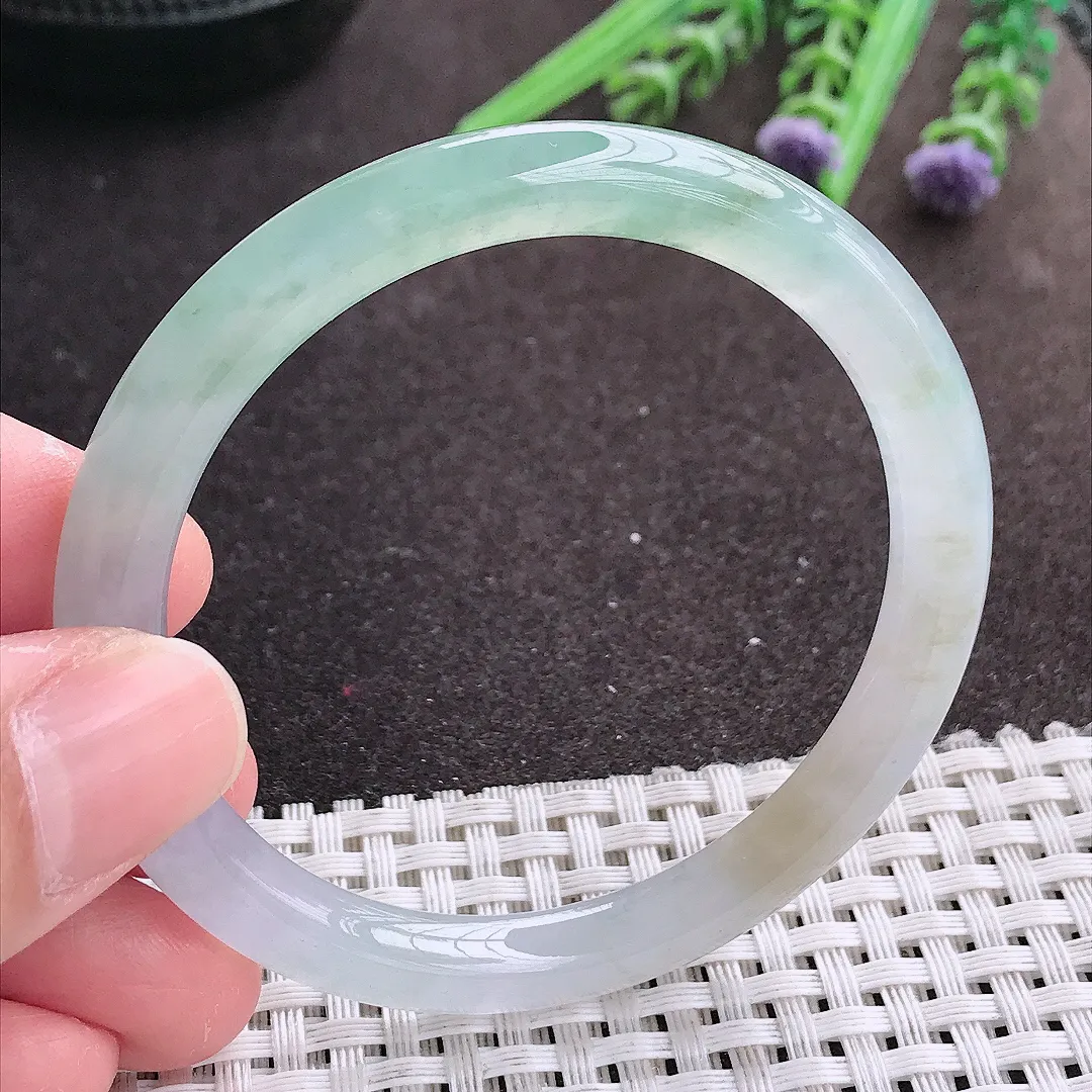 实拍A货翡翠52/6.9/7.2老坑冰胶果冻冰晴圆条手镯宽边翡翠玉镯女款