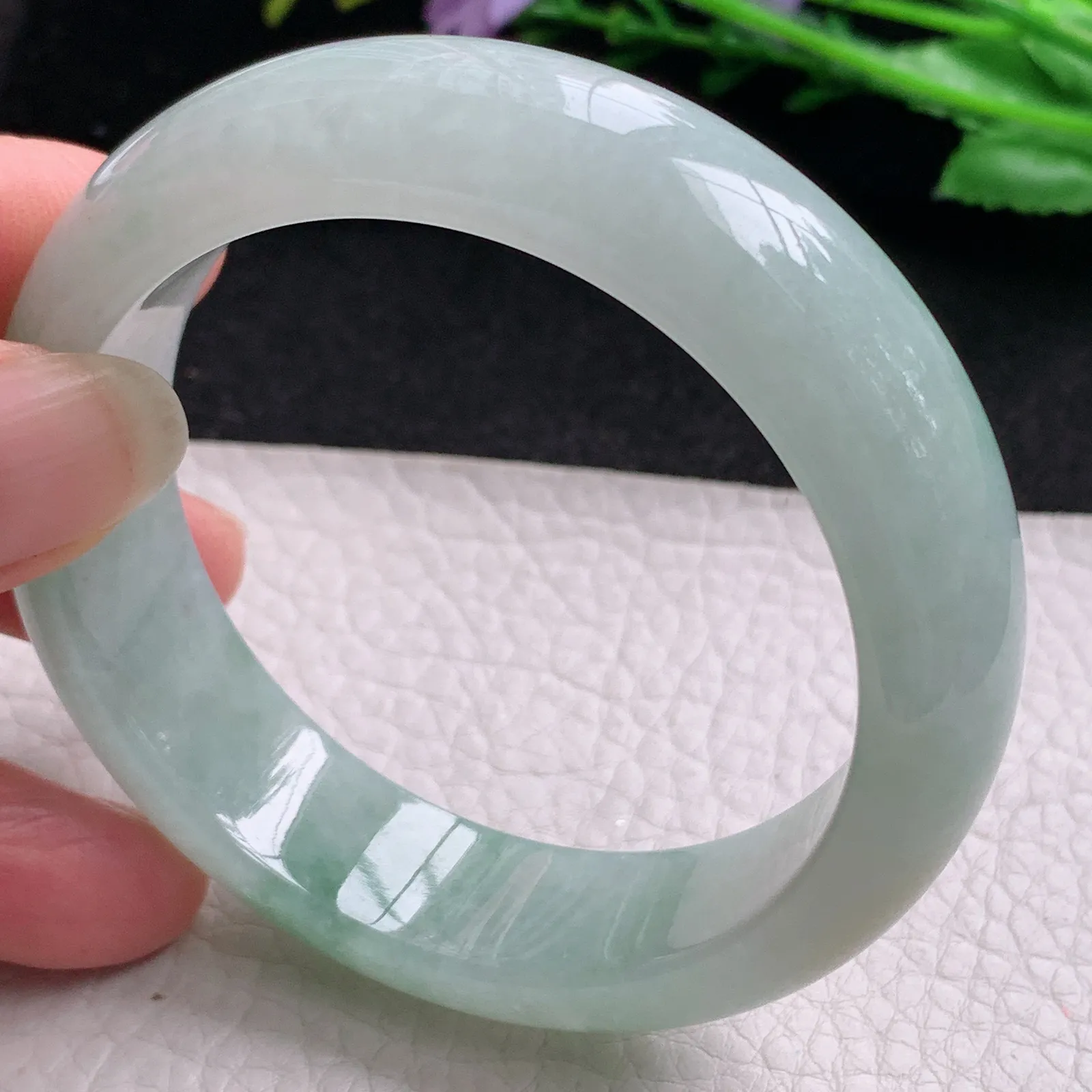 hh实拍55*16*9.3轮胎镯 缅甸翡翠精美冰三彩宽边玉手镯 玉手环