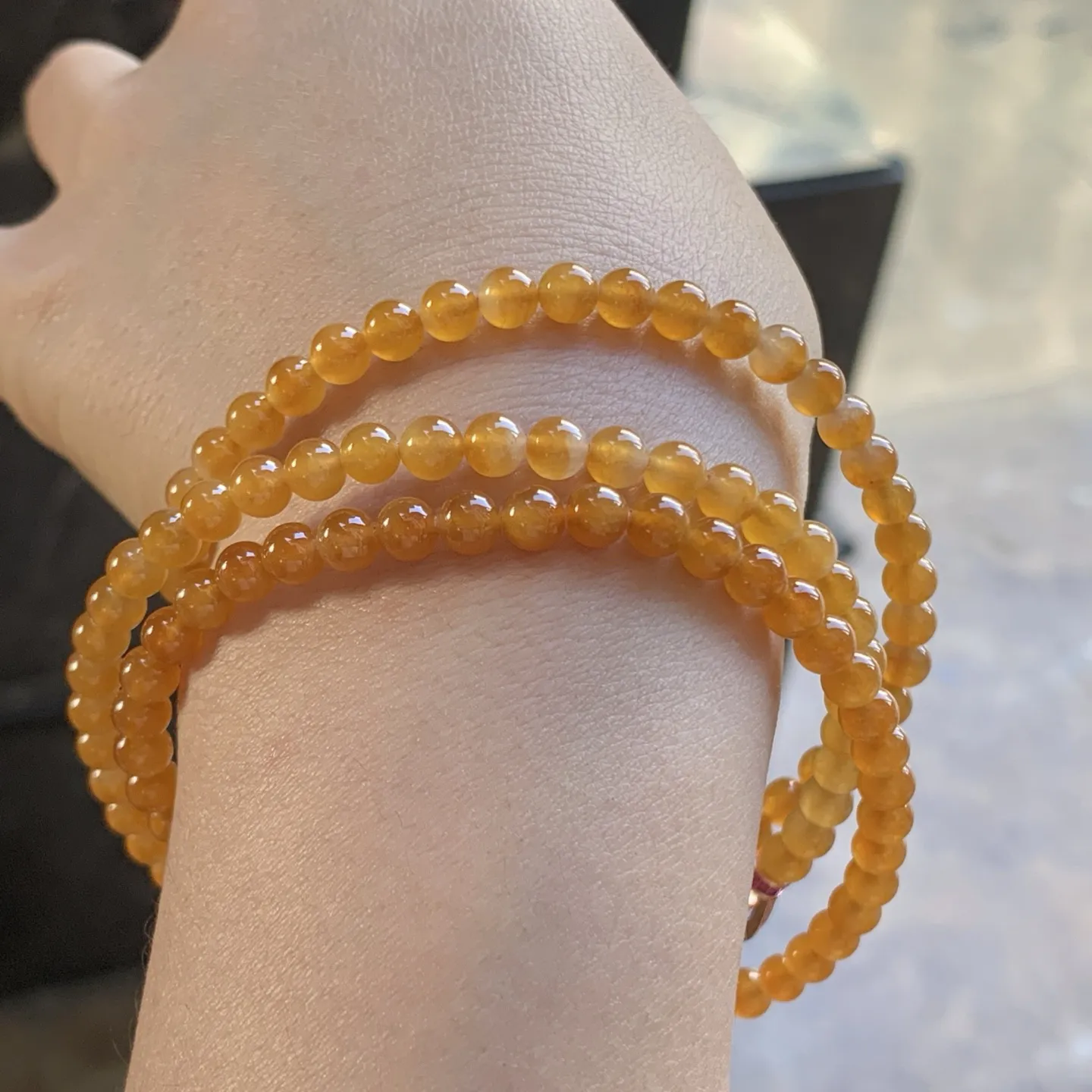 冰黄珠串^_^冰透 鲜艳 5毫米