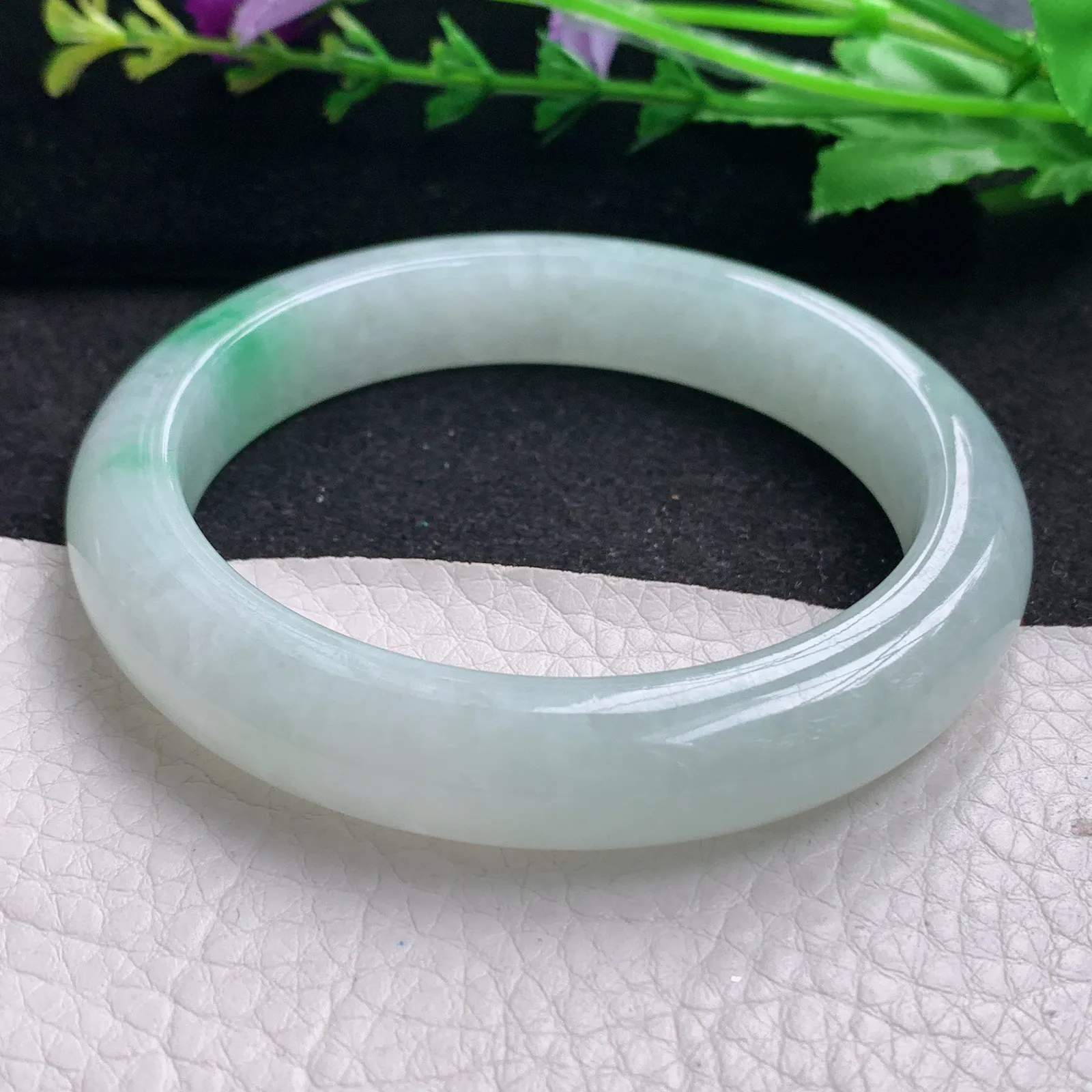 xx实拍59*11.8*9平安镯 缅甸翡翠精美冰飘绿花宽边玉手镯 玉手环