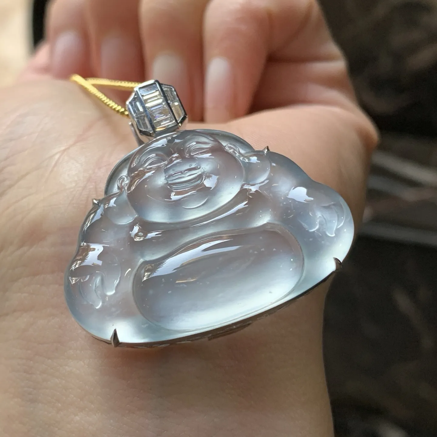 高冰金钻镶嵌佛公^_^真金真钻 种老 荧光十足 尺寸26