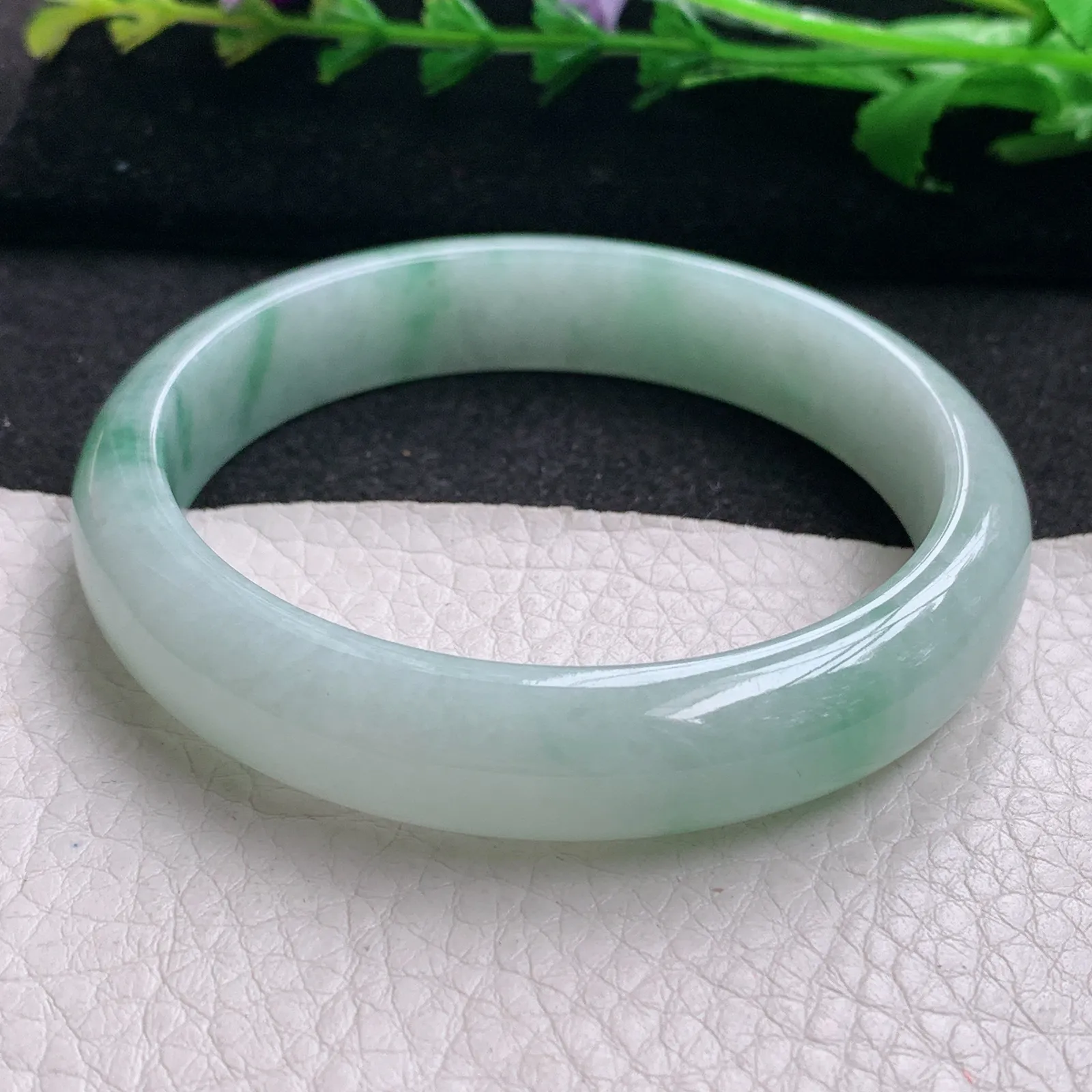 hy实拍57.5*12.3*7.2平安镯 缅甸翡翠精美冰飘花宽边玉手镯 玉手环