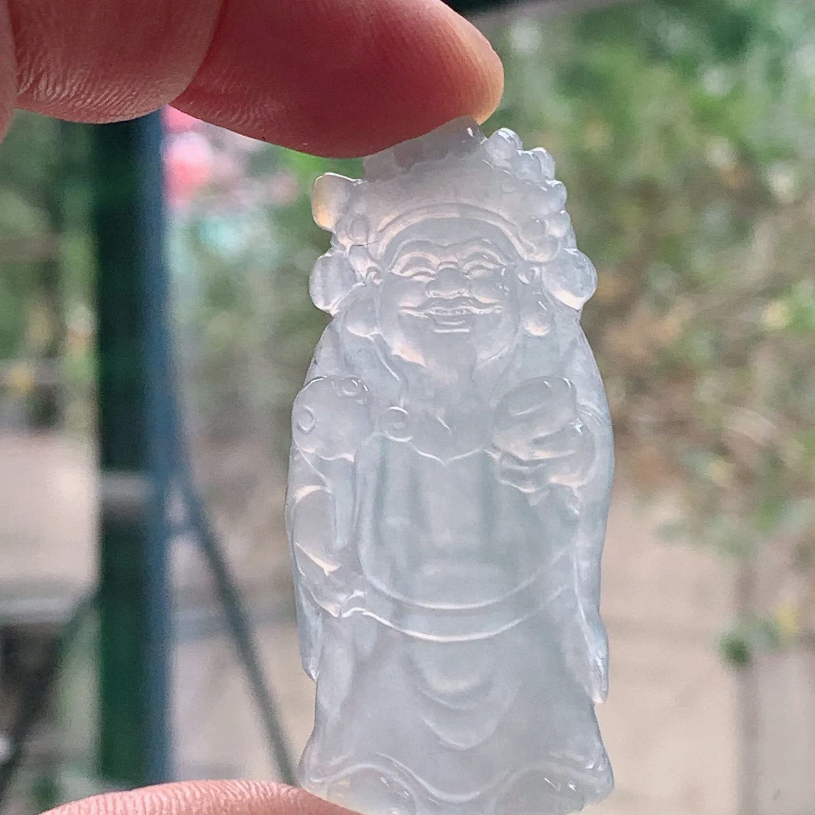 lz实拍52.8*24.5*5.6缅甸翡翠精雕冰晴立体财神爷 财爷玉吊坠 玉挂坠