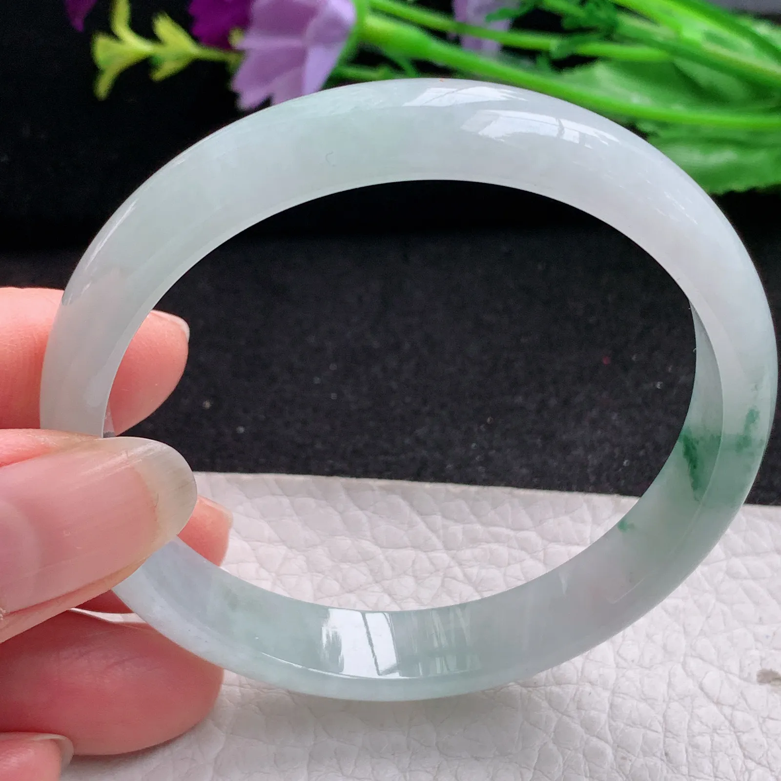 xh实拍56.5*11*6.3平安镯 缅甸翡翠精美冰飘花秀气宽边玉手镯 玉手环