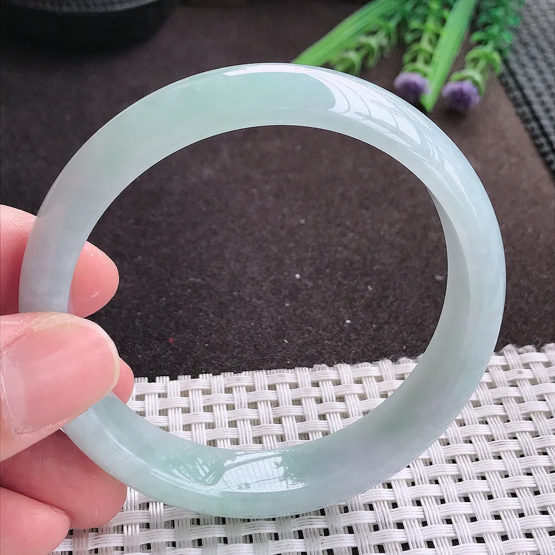 实拍A货翡翠59.5/13.8/7.5老坑秀气冰润冰晴手镯宽边翡翠玉镯女款