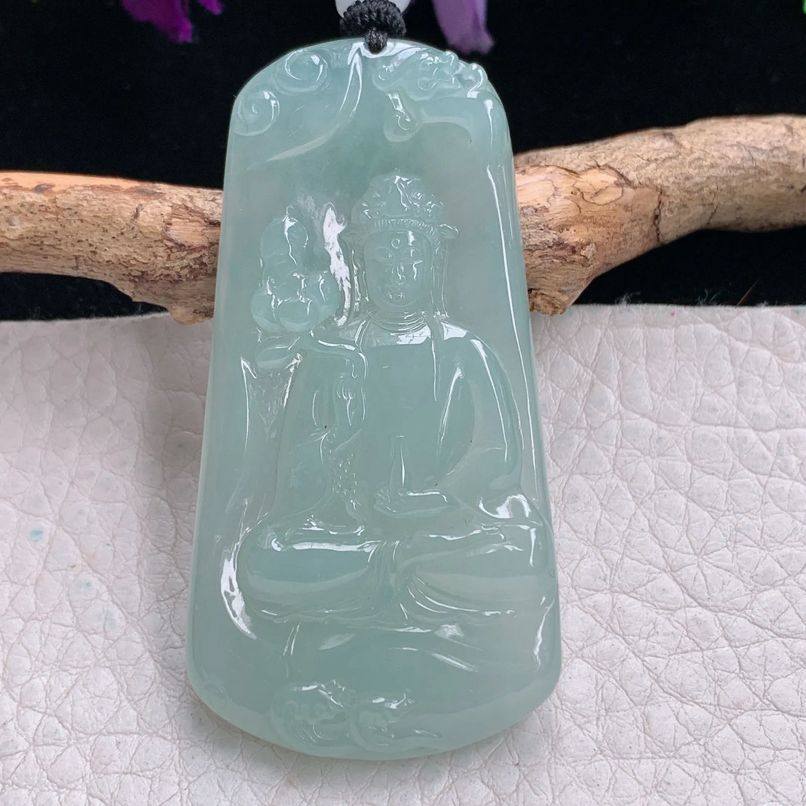 yl实拍59.3*30.5*5.6缅甸翡翠冰晴持瓶观音 玉观音玉吊坠 玉挂坠