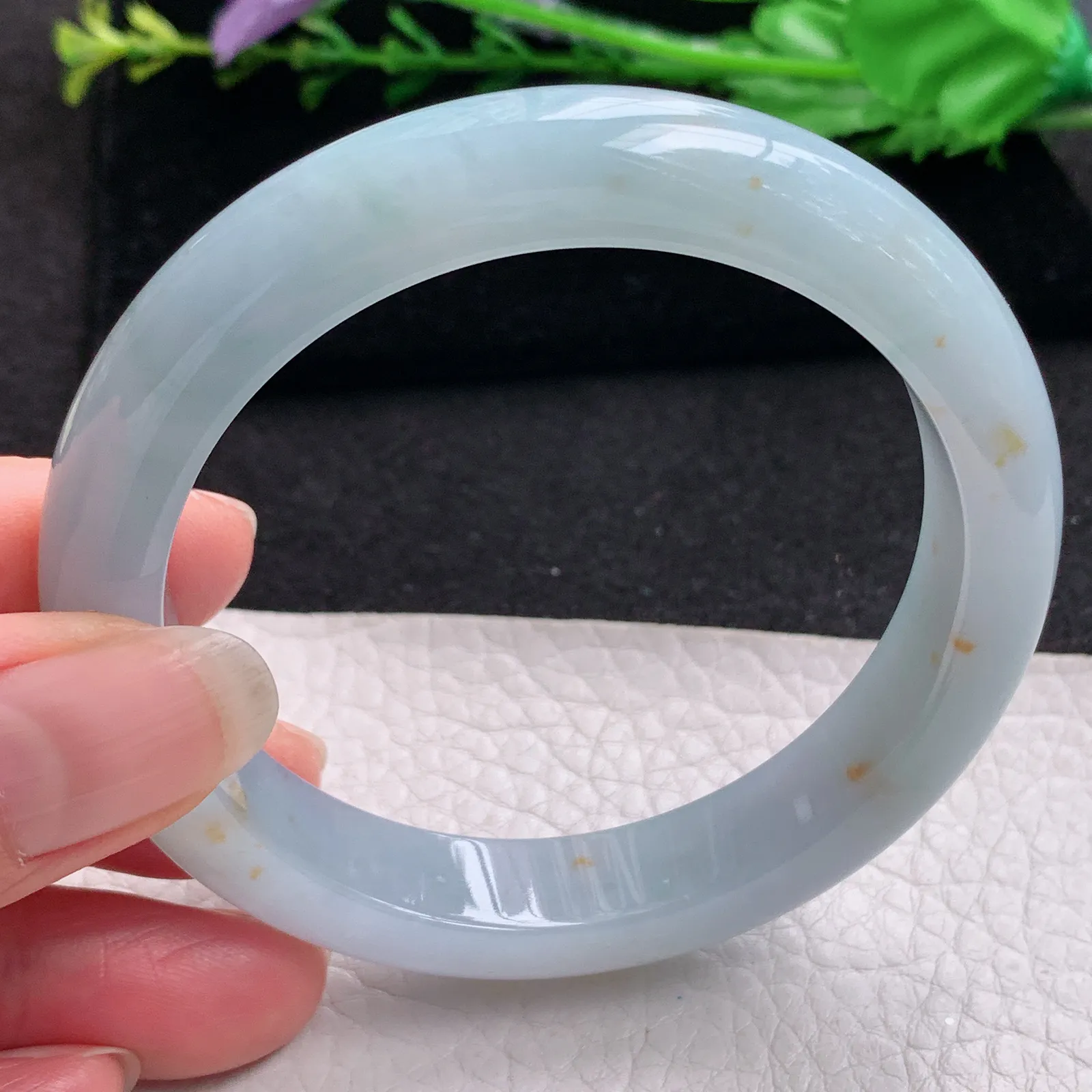 ee实拍57*11.8*8.5平安镯 缅甸翡翠精美冰飘花洒金宽边玉手镯 玉手环