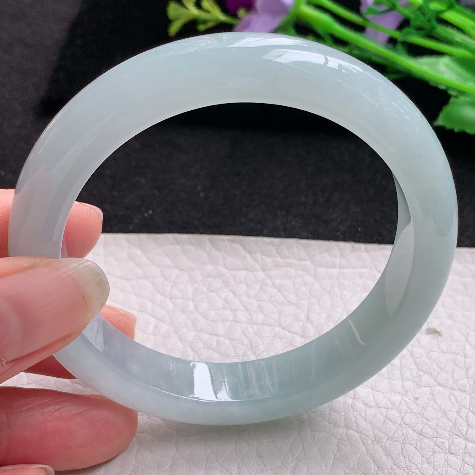 nr实拍57.5*12*8.6平安镯 缅甸翡翠精冰胶晴美宽边玉手镯 玉手环