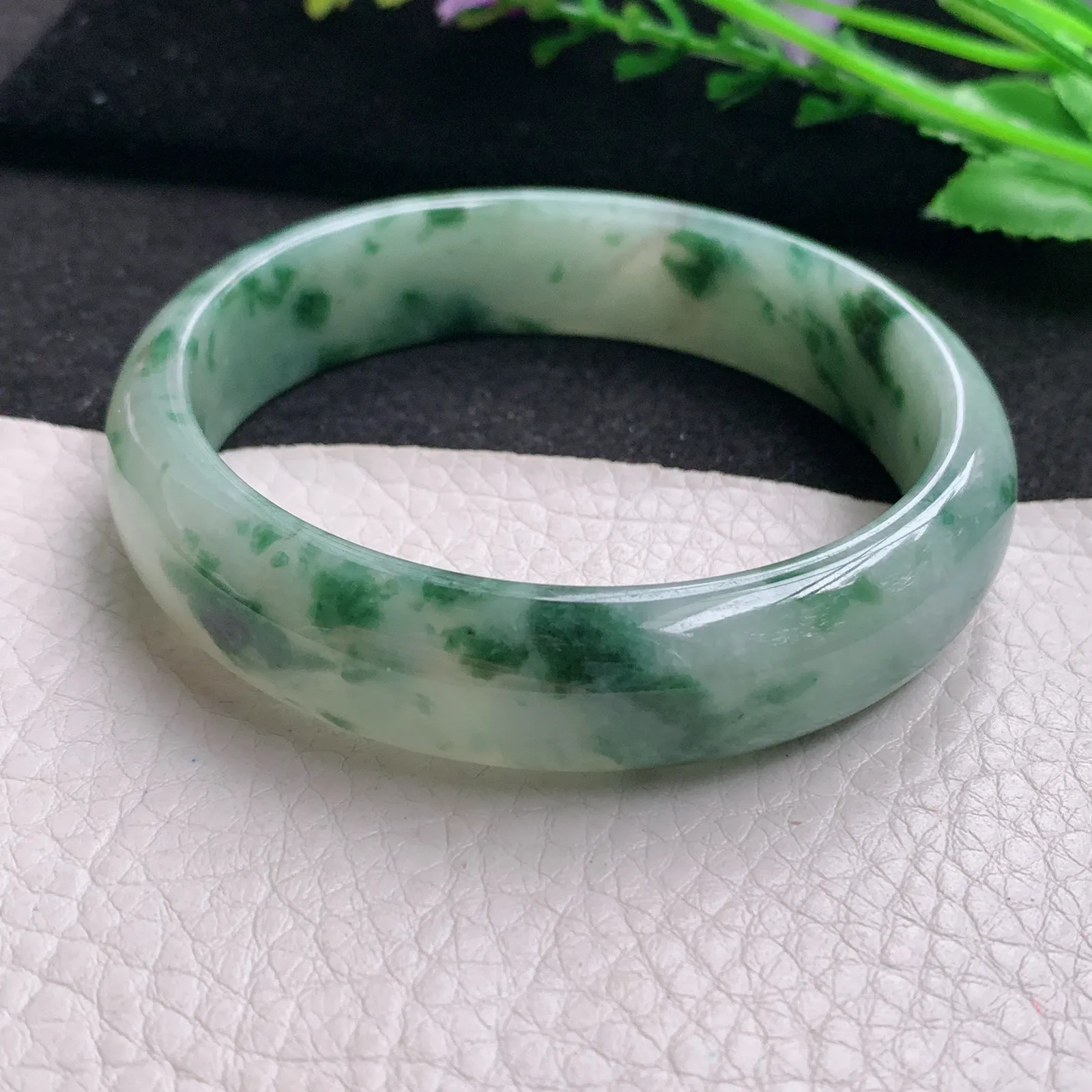 js实拍58.5*14.2*7.2平安镯 缅甸翡翠精美飘花宽边玉手镯 玉手环