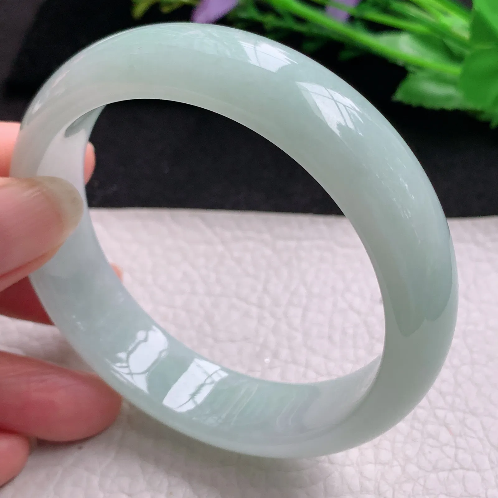 nr大圈口60*16.2*8.2轮胎镯 缅甸翡翠精美甜绿宽边玉手镯 玉手环