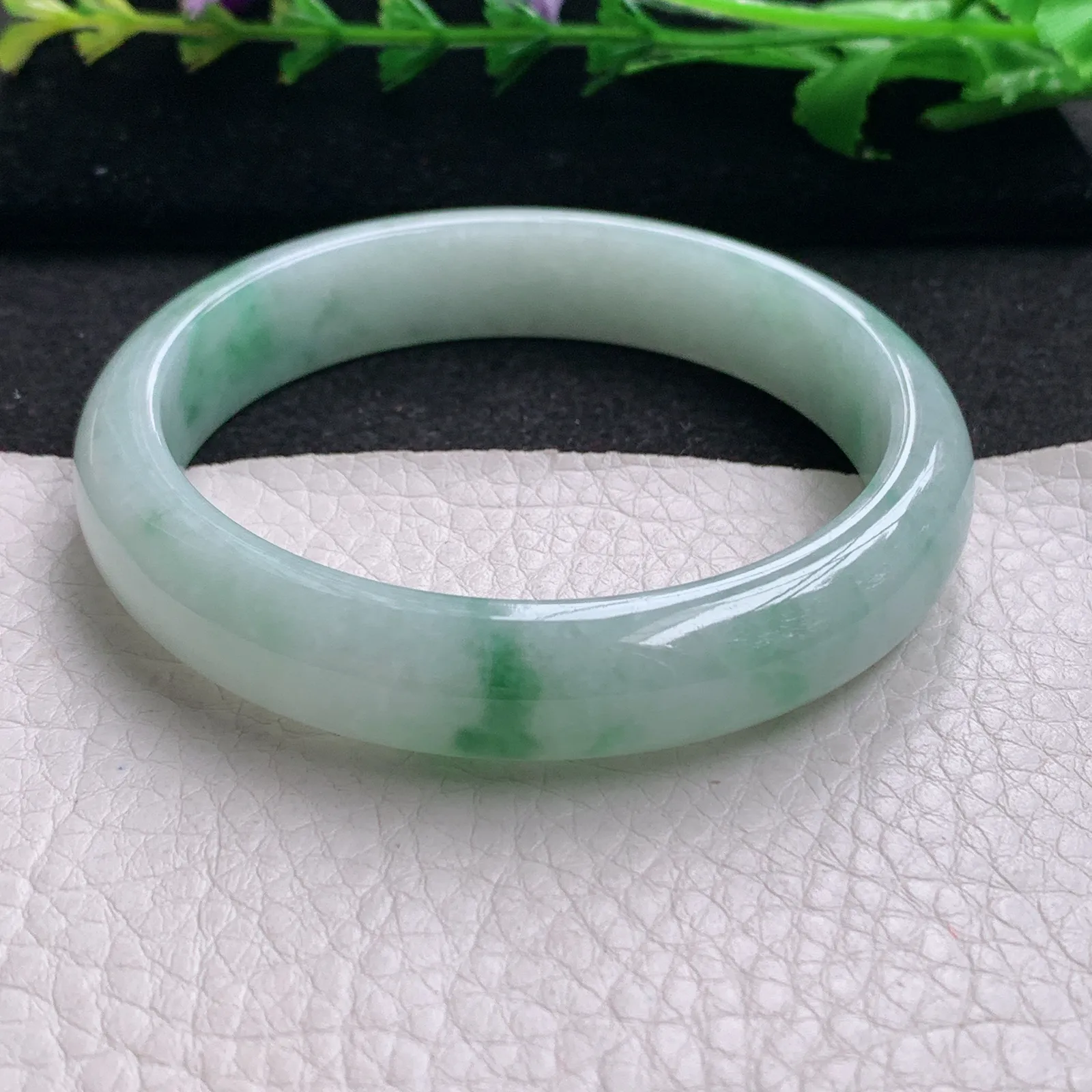 hy实拍57.5*12.3*7.2平安镯 缅甸翡翠精美冰飘花宽边玉手镯 玉手环