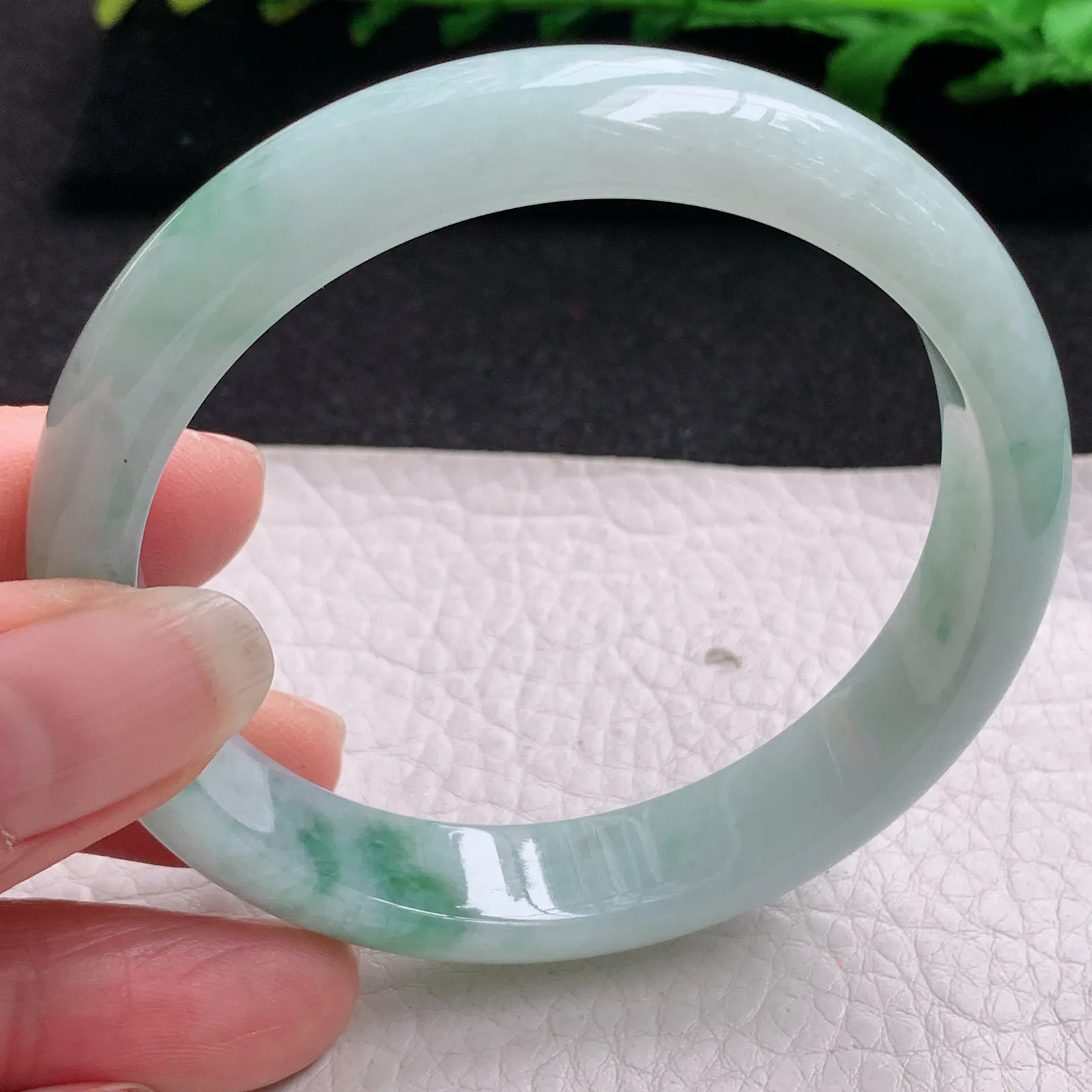 hy实拍57.5*12.3*7.2平安镯 缅甸翡翠精美冰飘花宽边玉手镯 玉手环