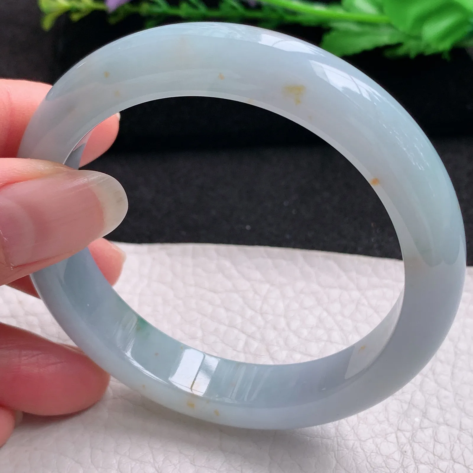 ee实拍57*11.8*8.5平安镯 缅甸翡翠精美冰飘花洒金宽边玉手镯 玉手环