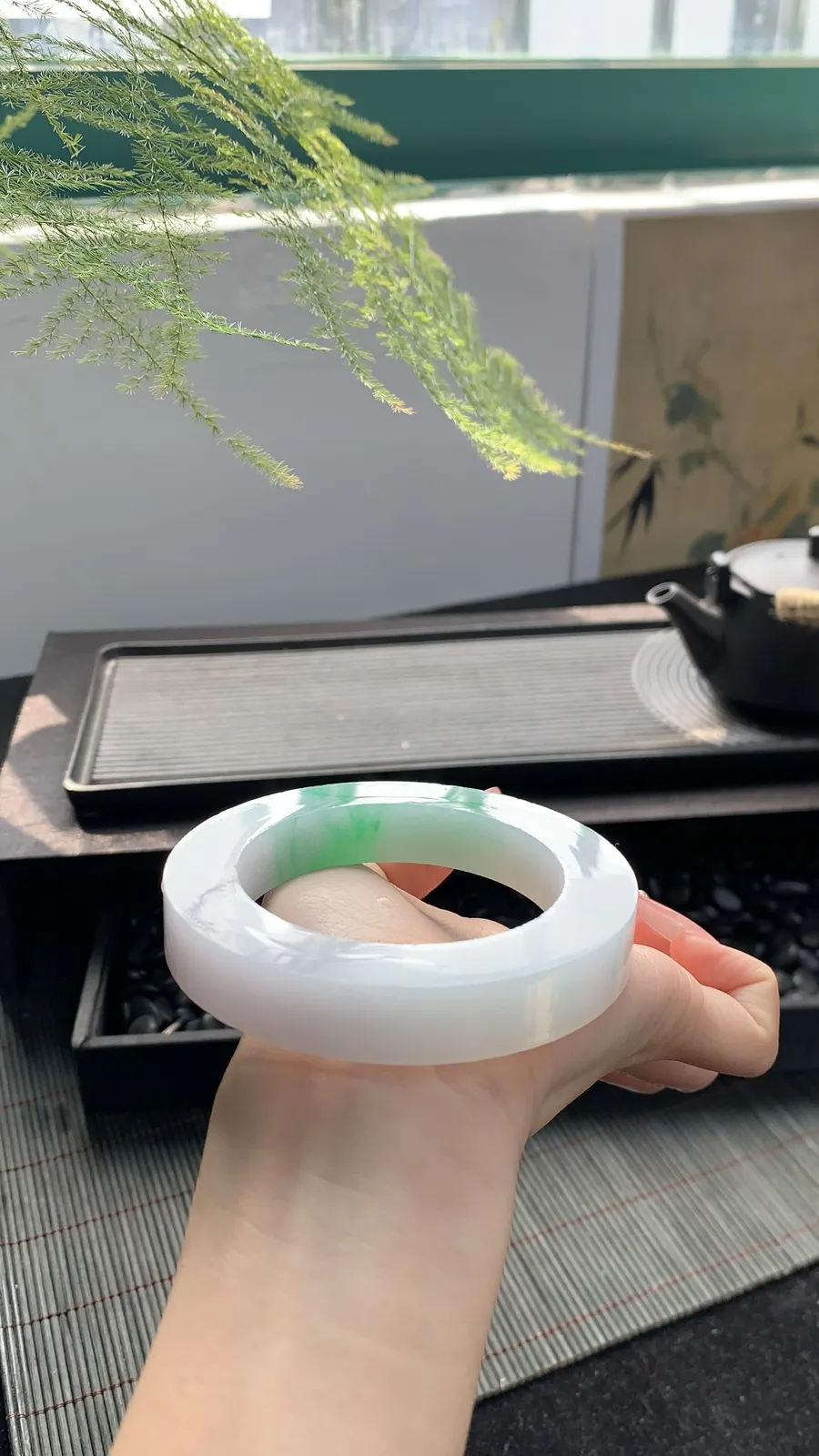 【白底青阳绿镯胚】