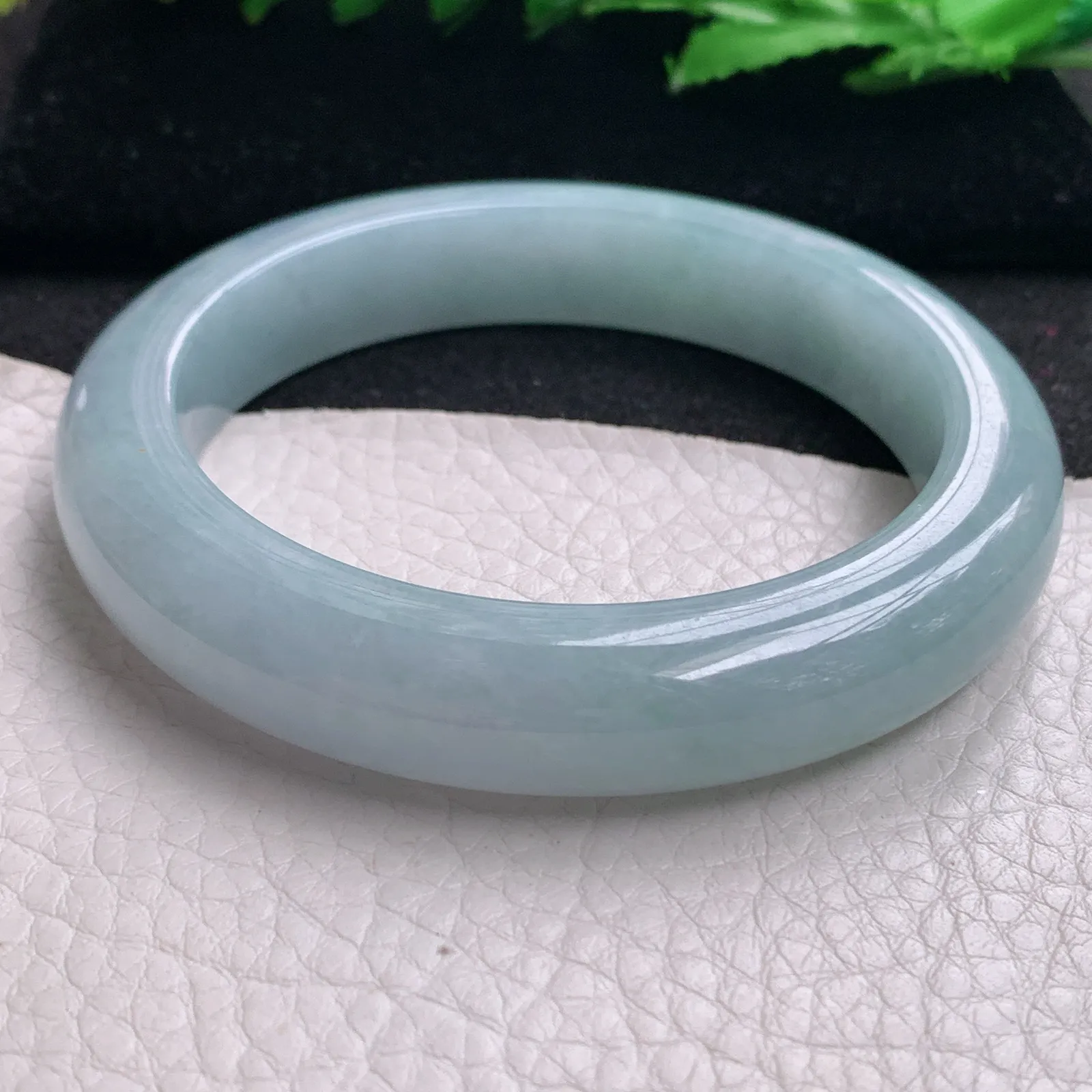 ee实拍59*12*9.7平安镯 缅甸翡翠精美冰胶蓝韵宽边玉手镯 玉手环