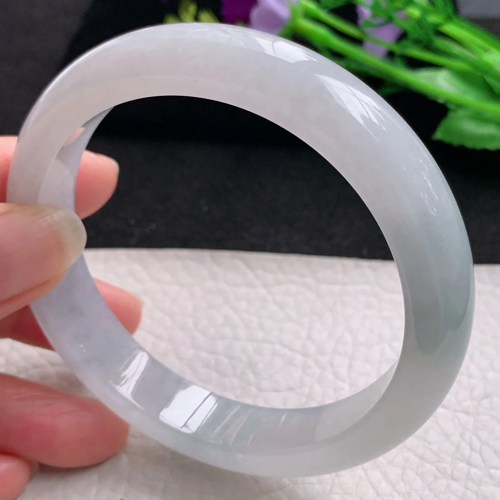 yh大圈口61*12.8*8.3平安镯 缅甸翡翠精美冰纯宽边玉手镯 玉手环