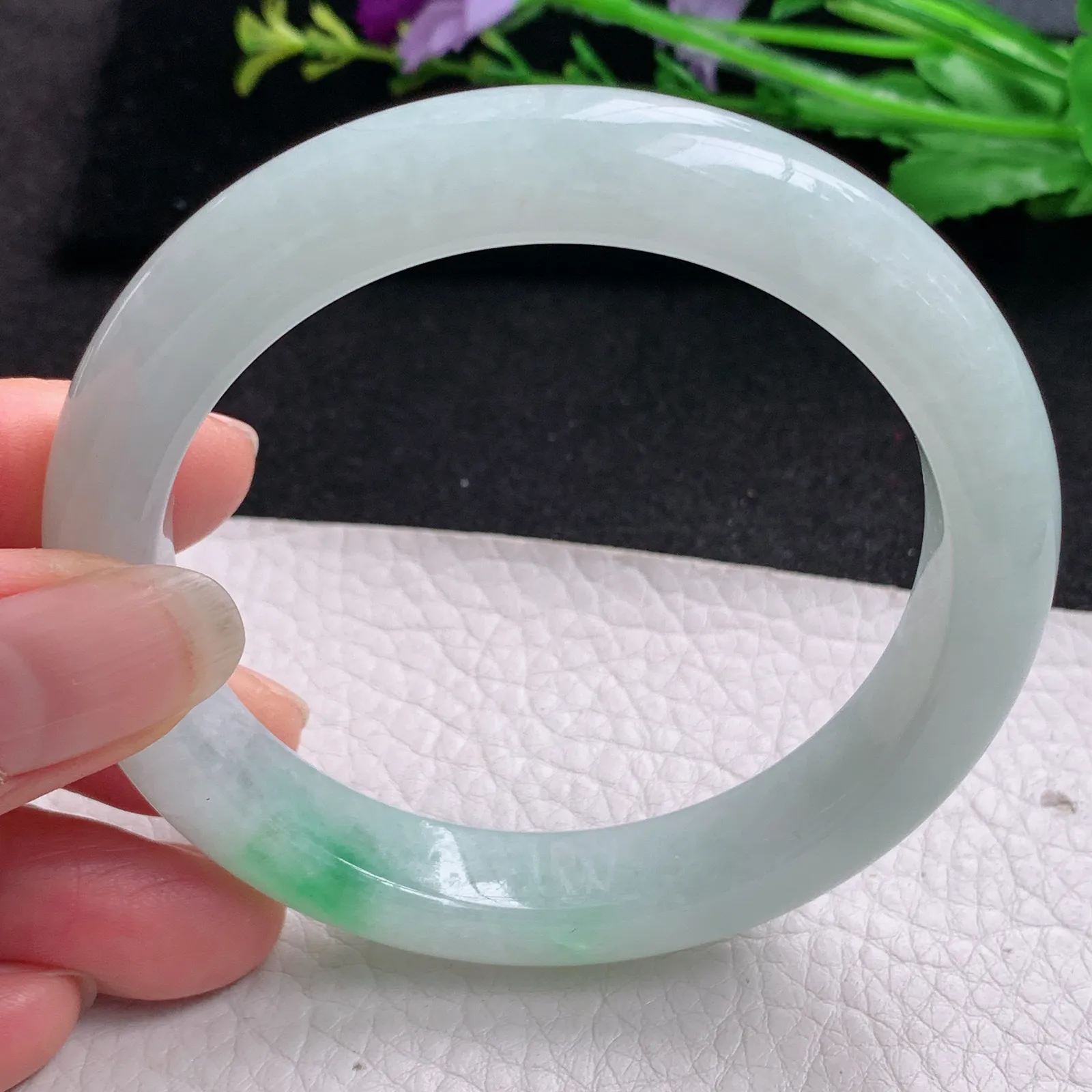 xx实拍59*11.8*9平安镯 缅甸翡翠精美冰飘绿花宽边玉手镯 玉手环