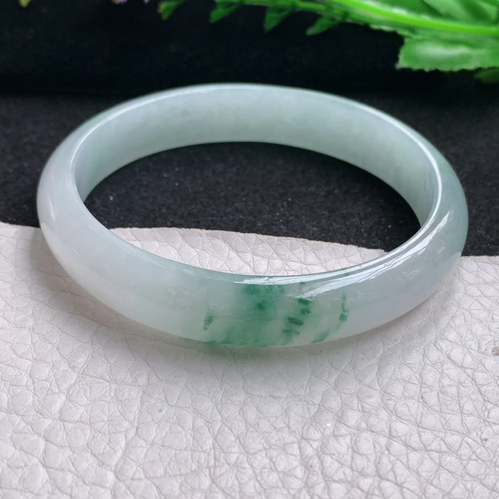 xh实拍56.5*11*6.3平安镯 缅甸翡翠精美冰飘花秀气宽边玉手镯 玉手环