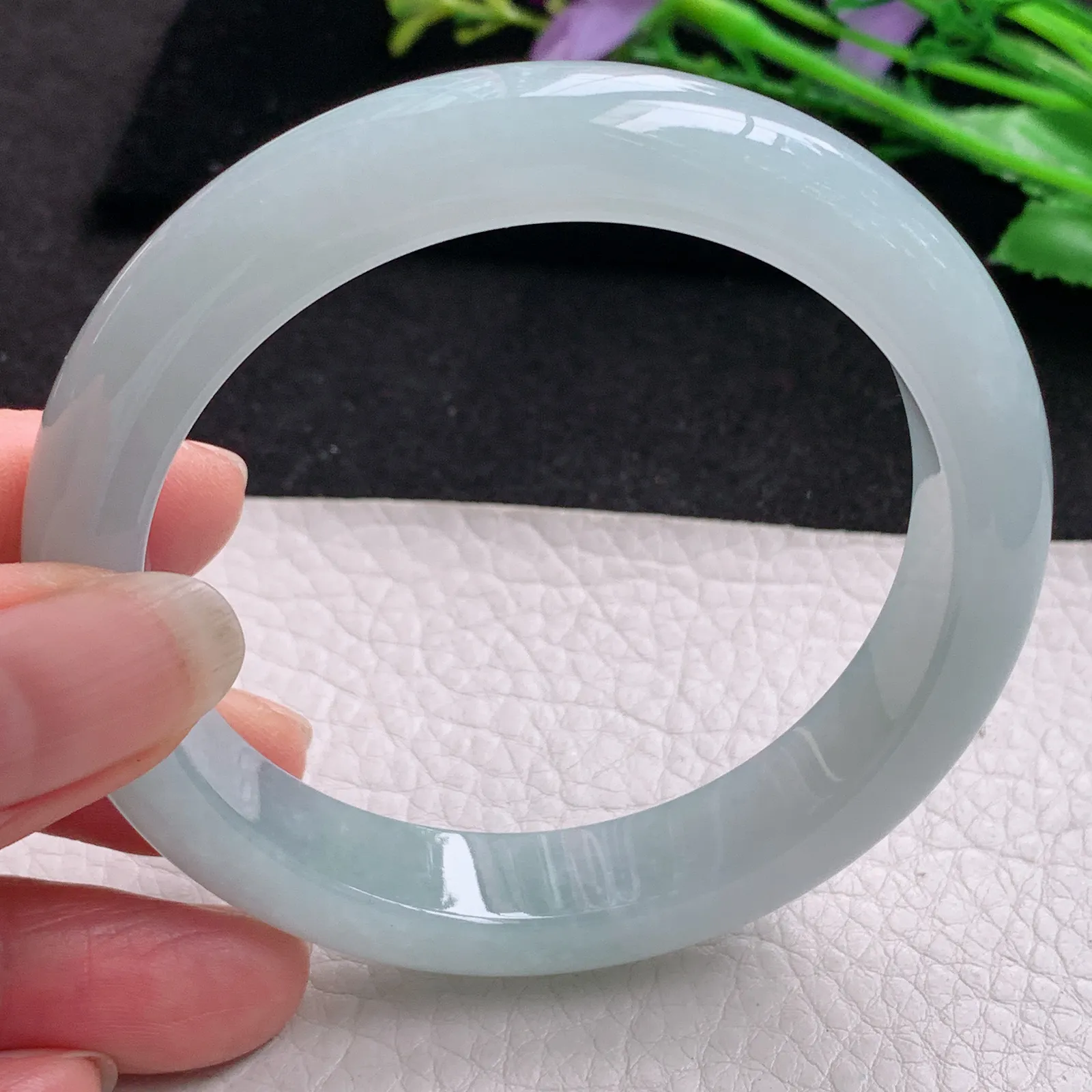 nr实拍57.5*12*8.6平安镯 缅甸翡翠精冰胶晴美宽边玉手镯 玉手环