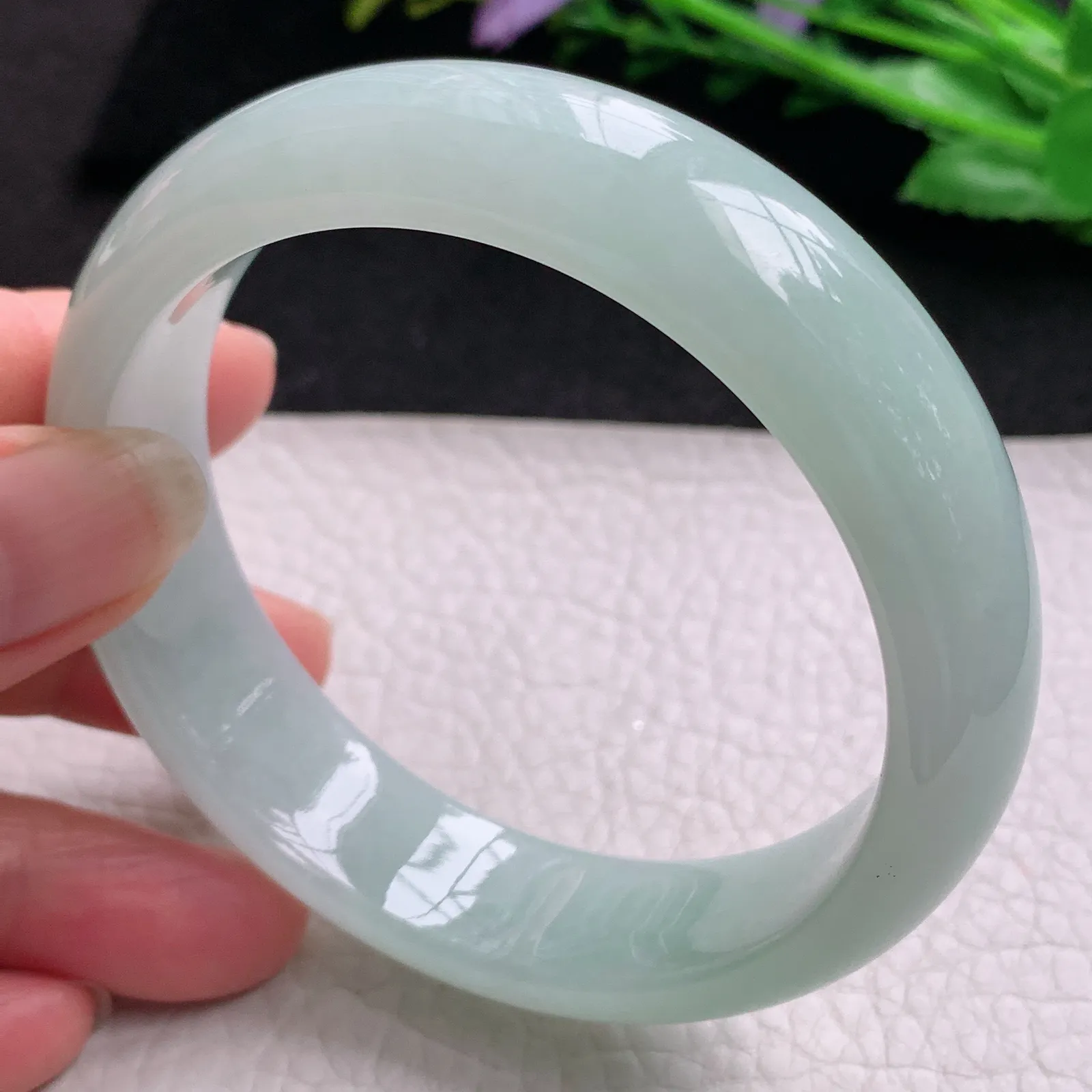 nr大圈口60*16.2*8.2轮胎镯 缅甸翡翠精美甜绿宽边玉手镯 玉手环