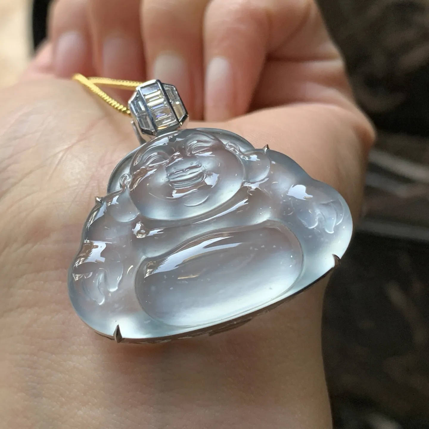 高冰金钻镶嵌佛公^_^真金真钻 种老 荧光十足 尺寸26