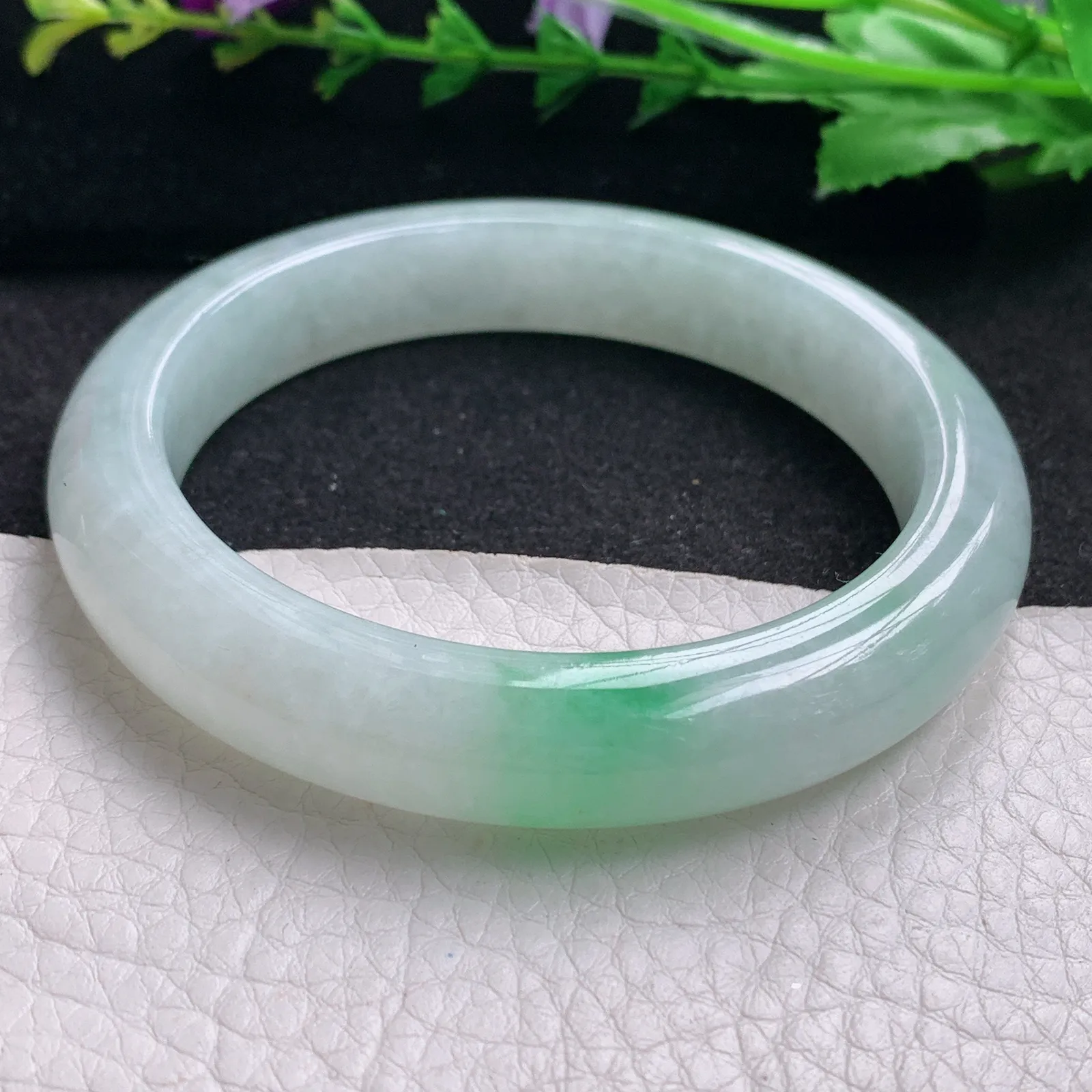 xx实拍59*11.8*9平安镯 缅甸翡翠精美冰飘绿花宽边玉手镯 玉手环