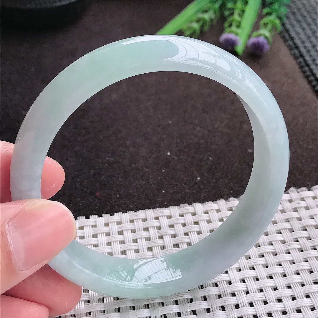 实拍A货翡翠59.5/13.8/7.5老坑秀气冰润冰晴手镯宽边翡翠玉镯女款