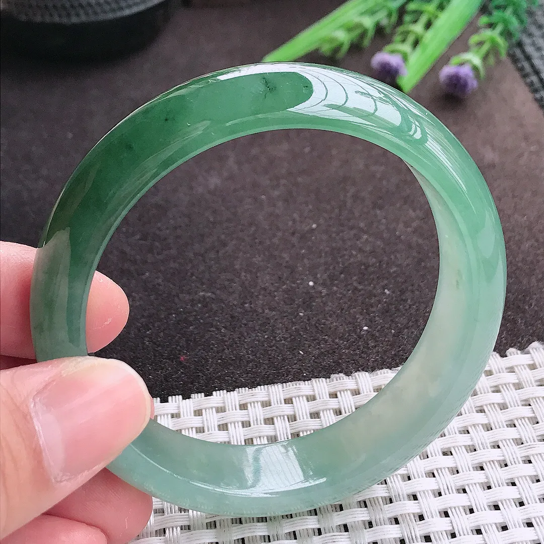 实拍A货翡翠57.5/15/7.8老坑冰胶果冻冰晴满油绿手镯宽边轮胎镯女款