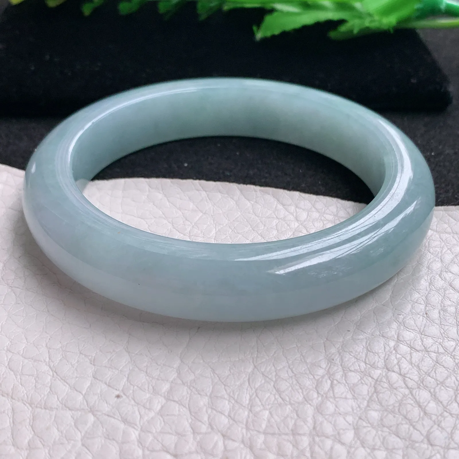 ee实拍59*12*9.7平安镯 缅甸翡翠精美冰胶蓝韵宽边玉手镯 玉手环