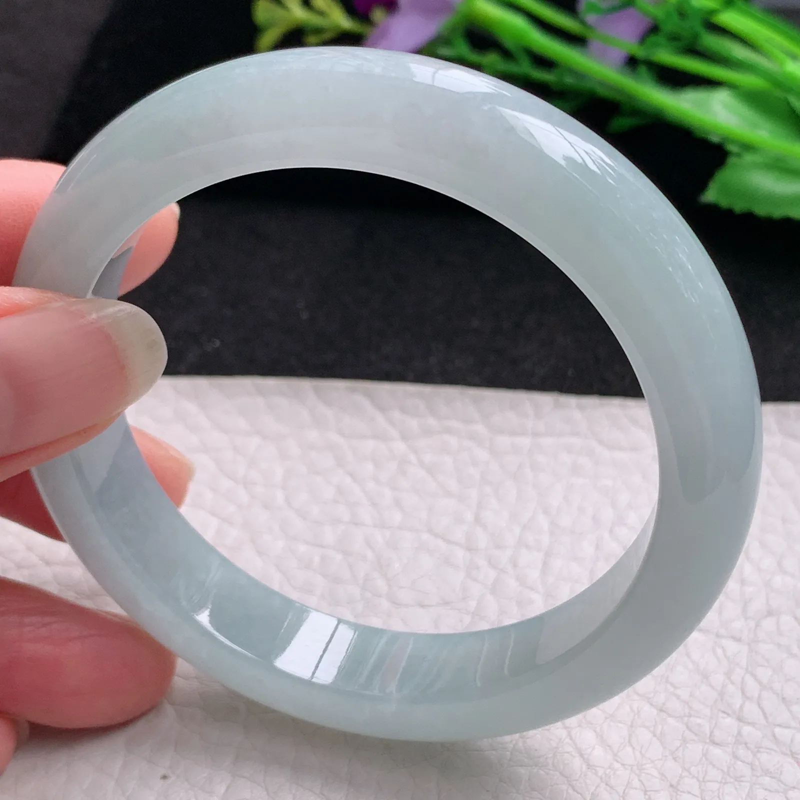 nr实拍57.5*12*8.6平安镯 缅甸翡翠精冰胶晴美宽边玉手镯 玉手环