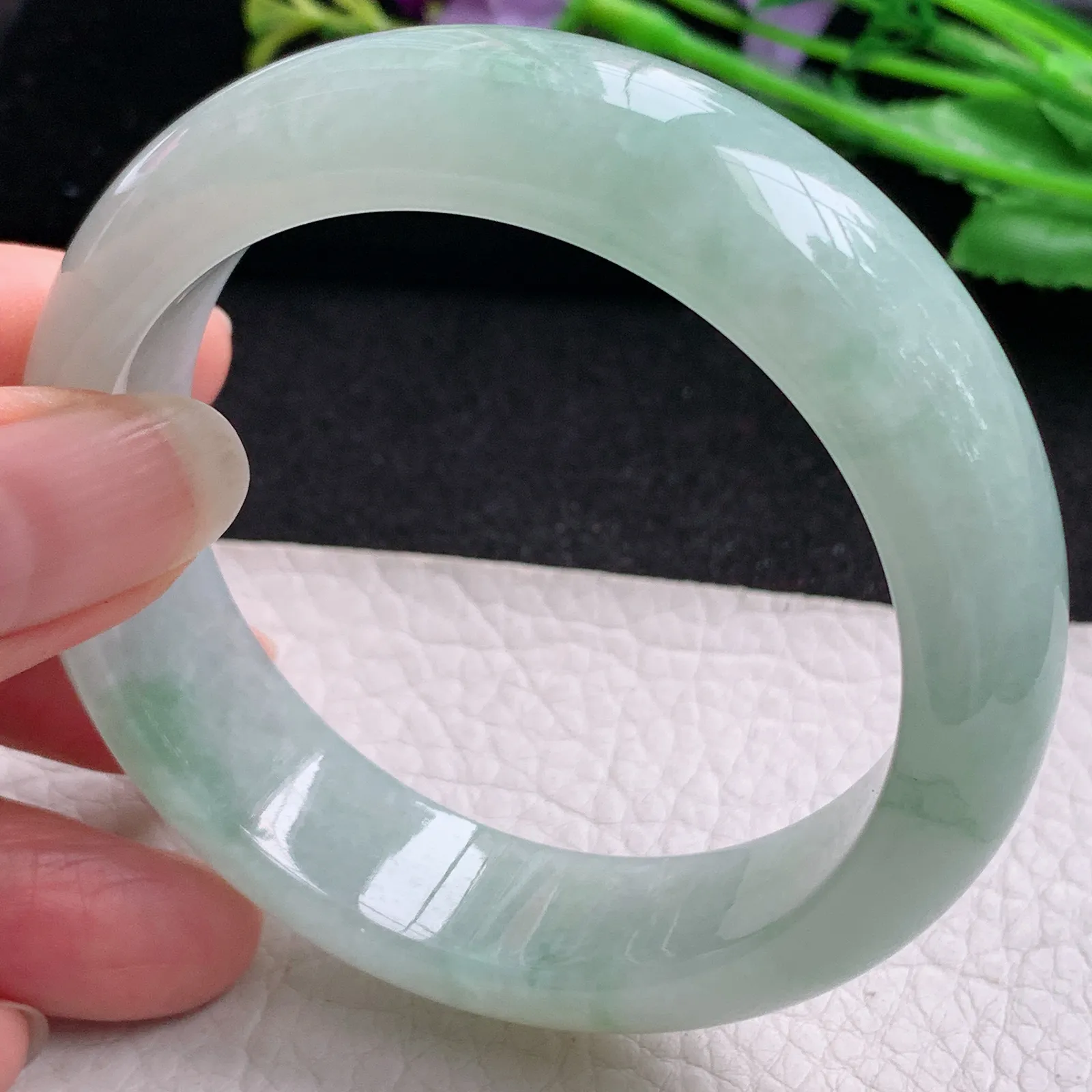 hh实拍55*16*9.3轮胎镯 缅甸翡翠精美冰三彩宽边玉手镯 玉手环