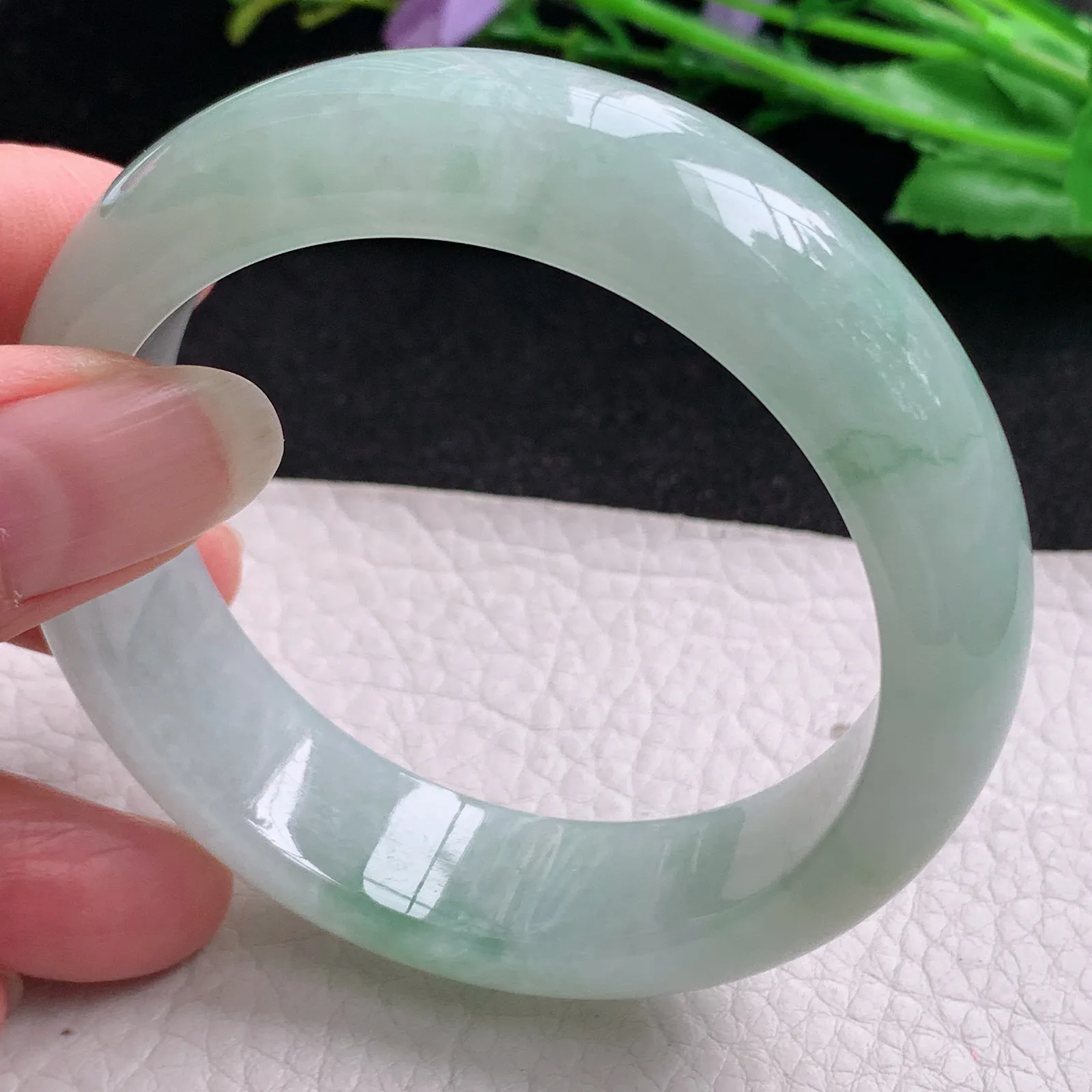 hh实拍55*16*9.3轮胎镯 缅甸翡翠精美冰三彩宽边玉手镯 玉手环