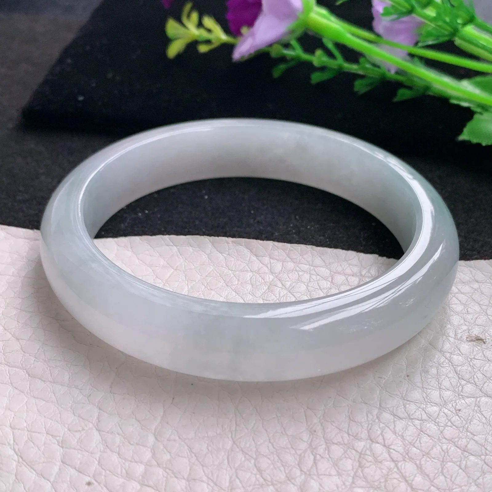 yh大圈口61*12.8*8.3平安镯 缅甸翡翠精美冰纯宽边玉手镯 玉手环