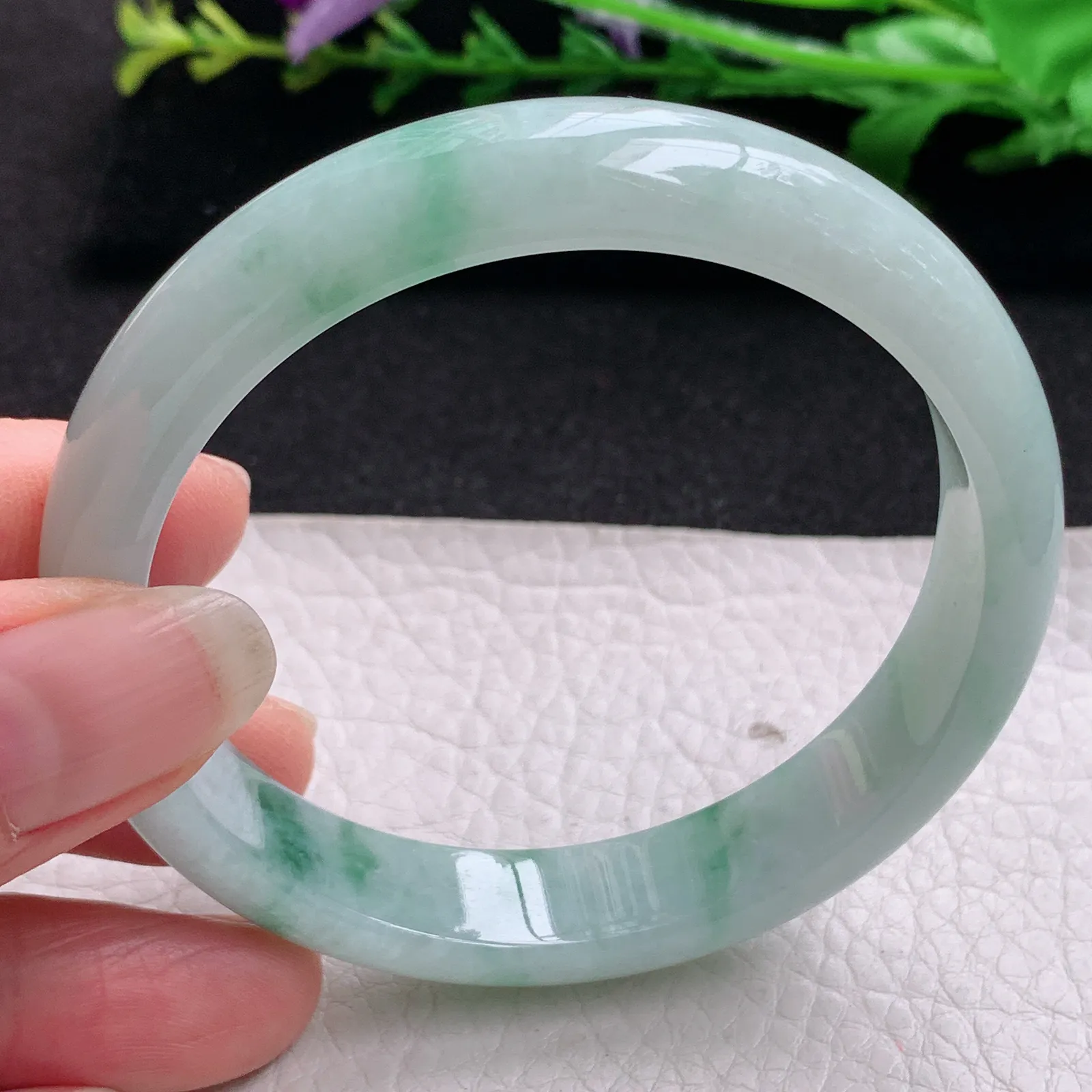 hy实拍57.5*12.3*7.2平安镯 缅甸翡翠精美冰飘花宽边玉手镯 玉手环