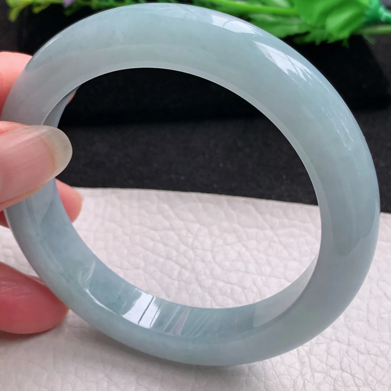 ee实拍59*12*9.7平安镯 缅甸翡翠精美冰胶蓝韵宽边玉手镯 玉手环