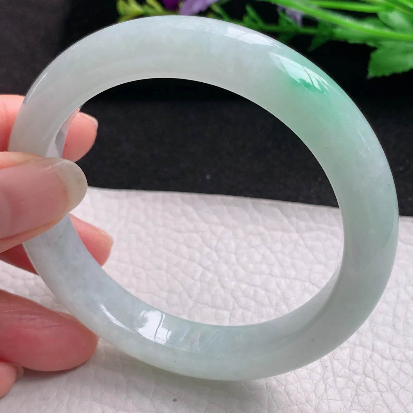 xx实拍59*11.8*9平安镯 缅甸翡翠精美冰飘绿花宽边玉手镯 玉手环