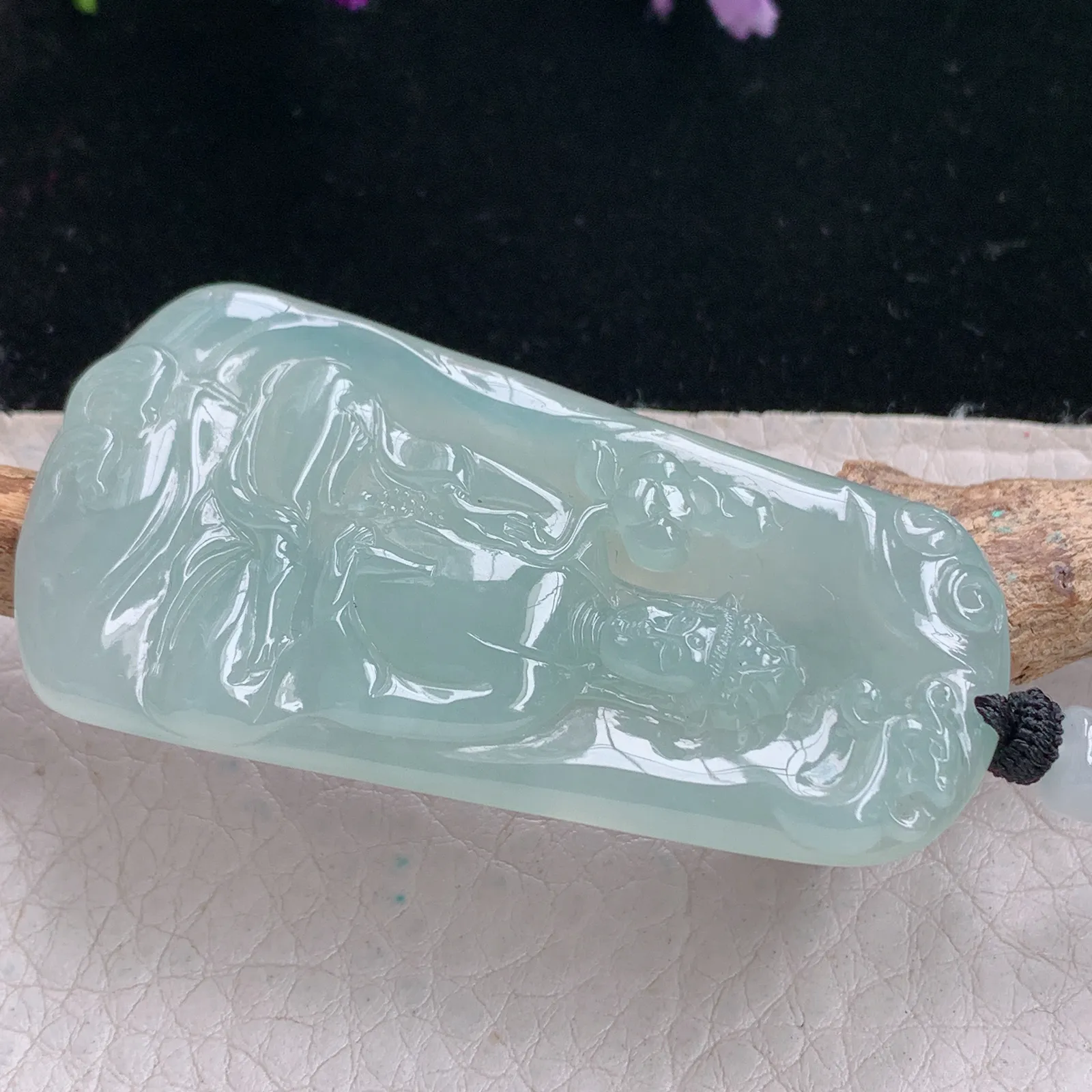 yl实拍59.3*30.5*5.6缅甸翡翠冰晴持瓶观音 玉观音玉吊坠 玉挂坠