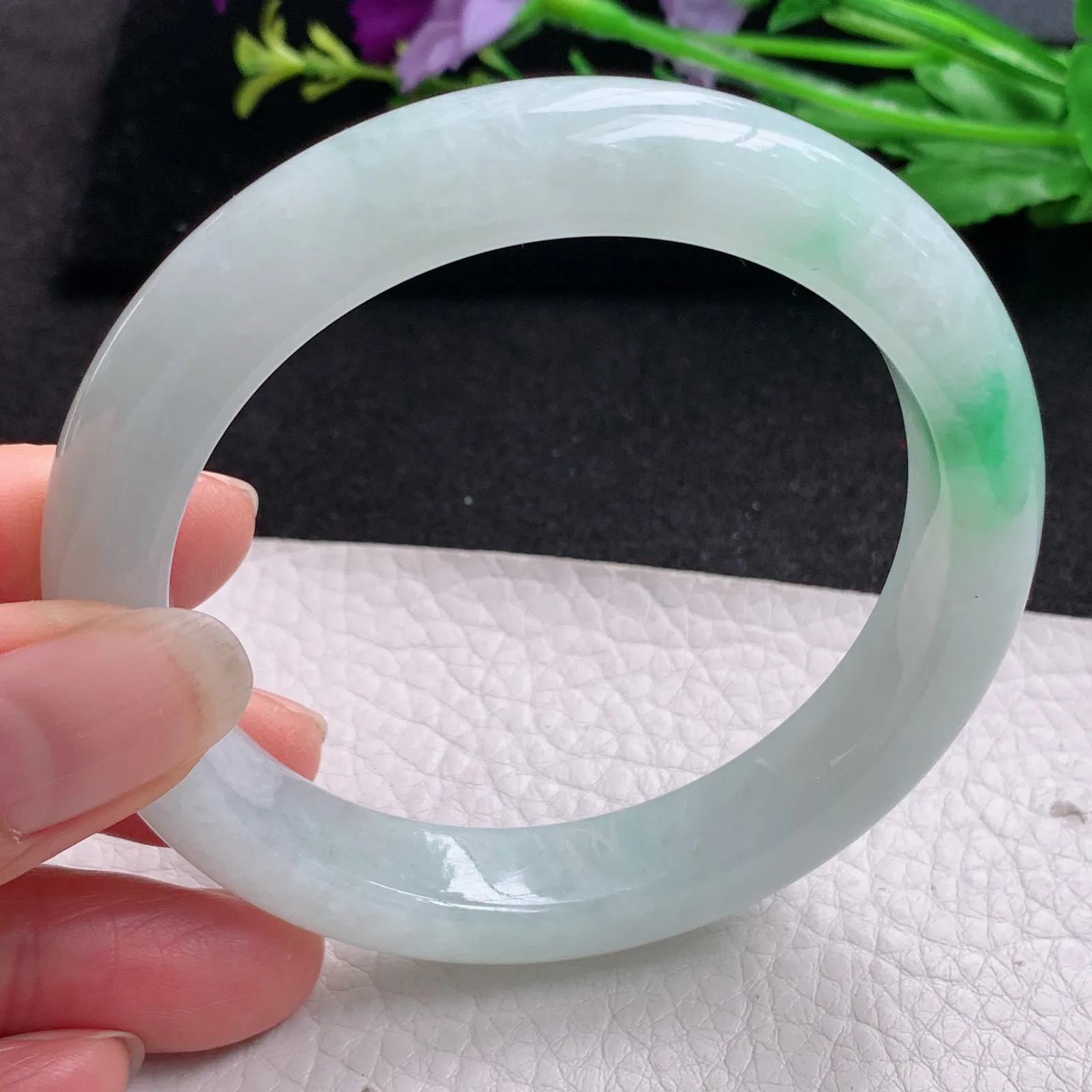 xx实拍59*11.8*9平安镯 缅甸翡翠精美冰飘绿花宽边玉手镯 玉手环