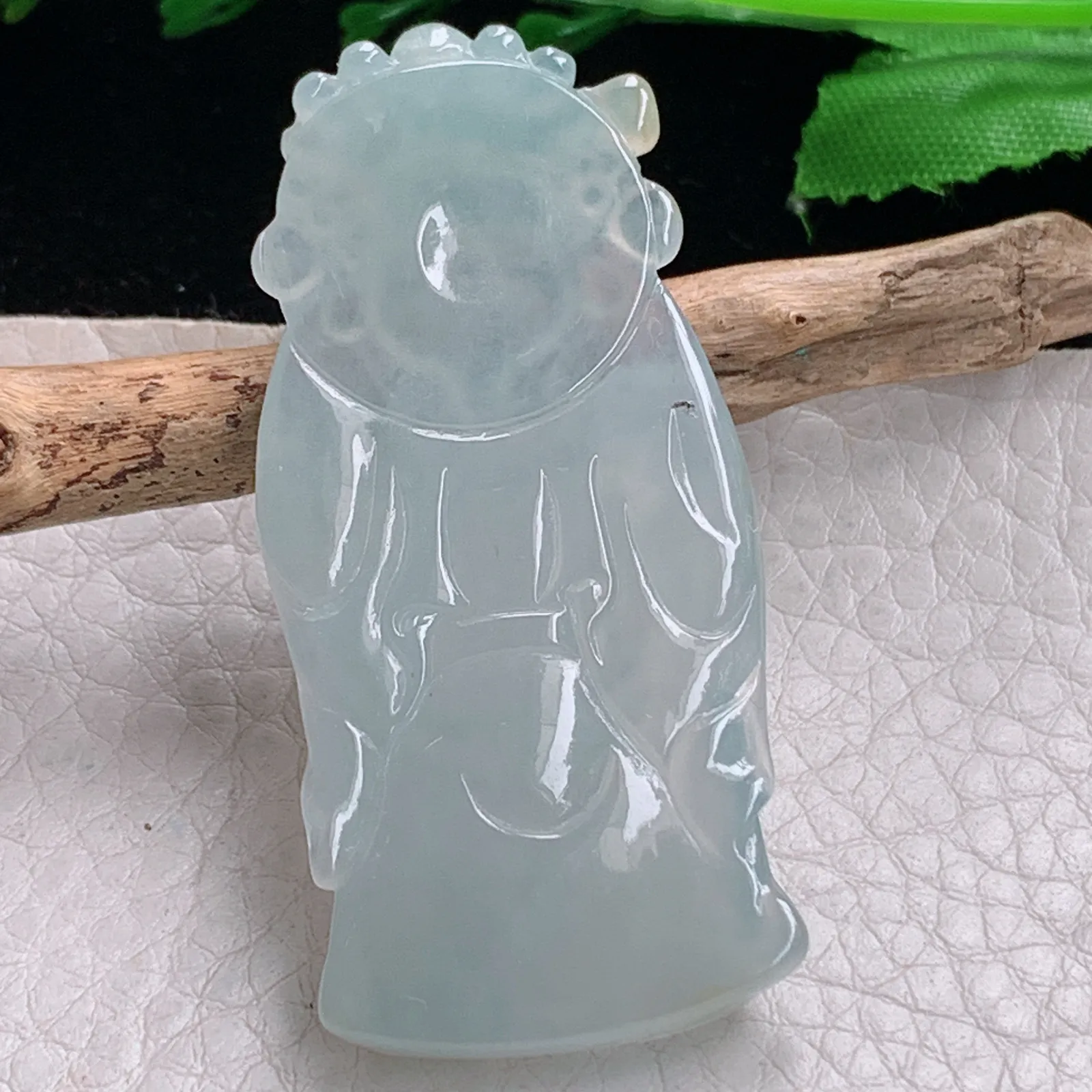 lz实拍52.8*24.5*5.6缅甸翡翠精雕冰晴立体财神爷 财爷玉吊坠 玉挂坠