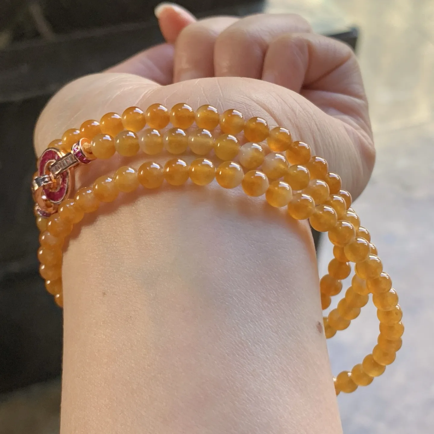 冰黄珠串^_^冰透 鲜艳 5毫米