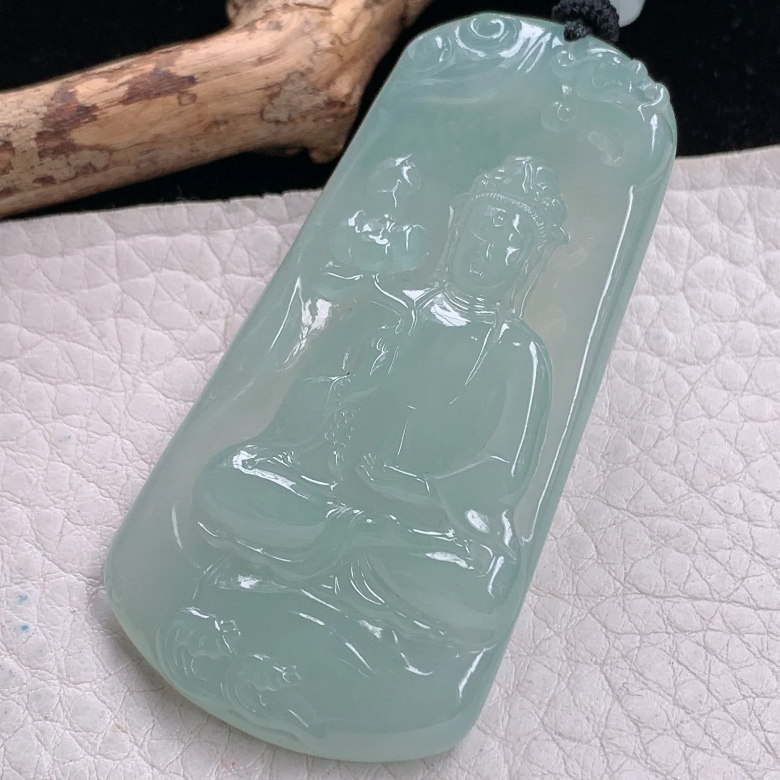 yl实拍59.3*30.5*5.6缅甸翡翠冰晴持瓶观音 玉观音玉吊坠 玉挂坠