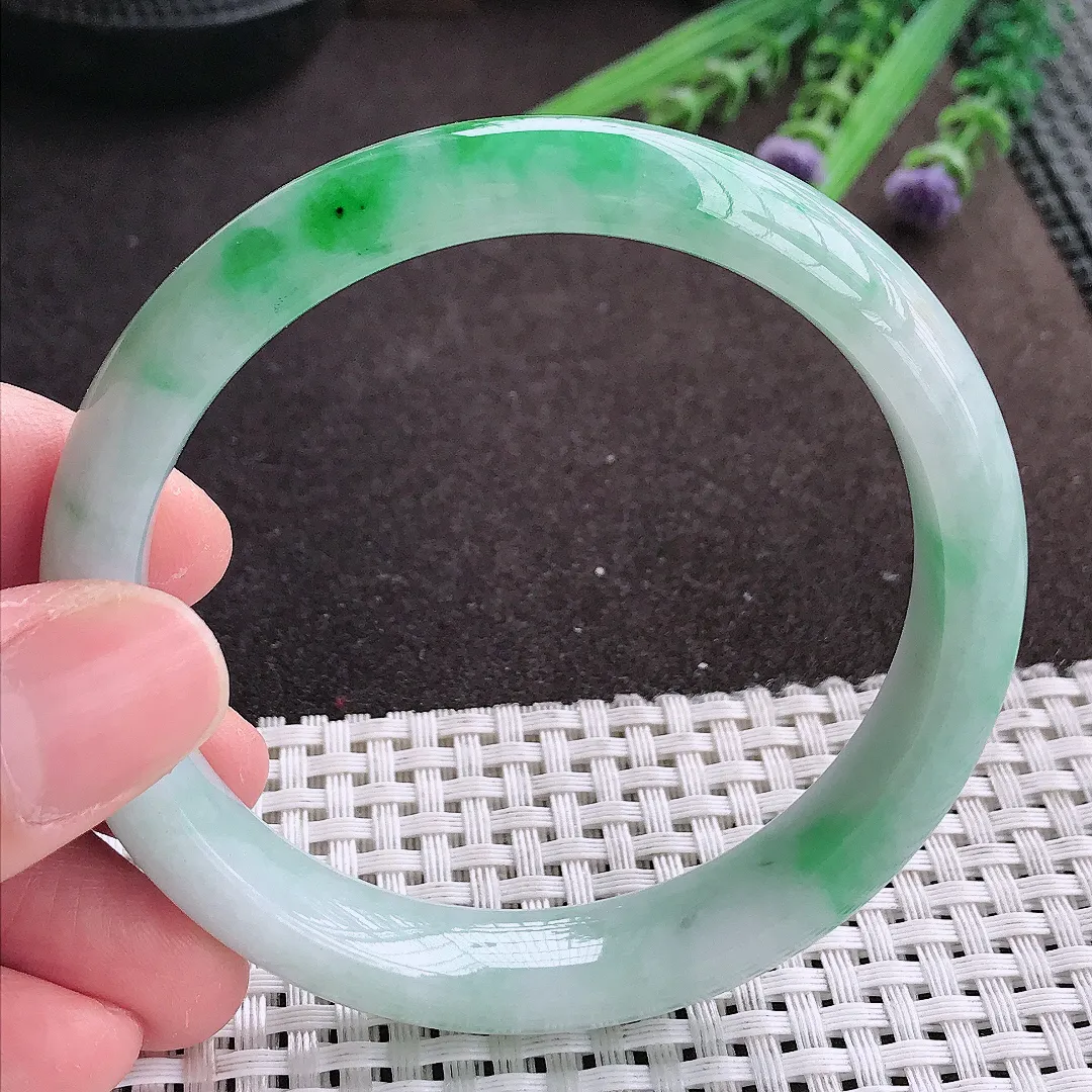 实拍A货翡翠59/11.6/7.8老坑冰润飘阳绿手镯宽边翡翠玉镯女款