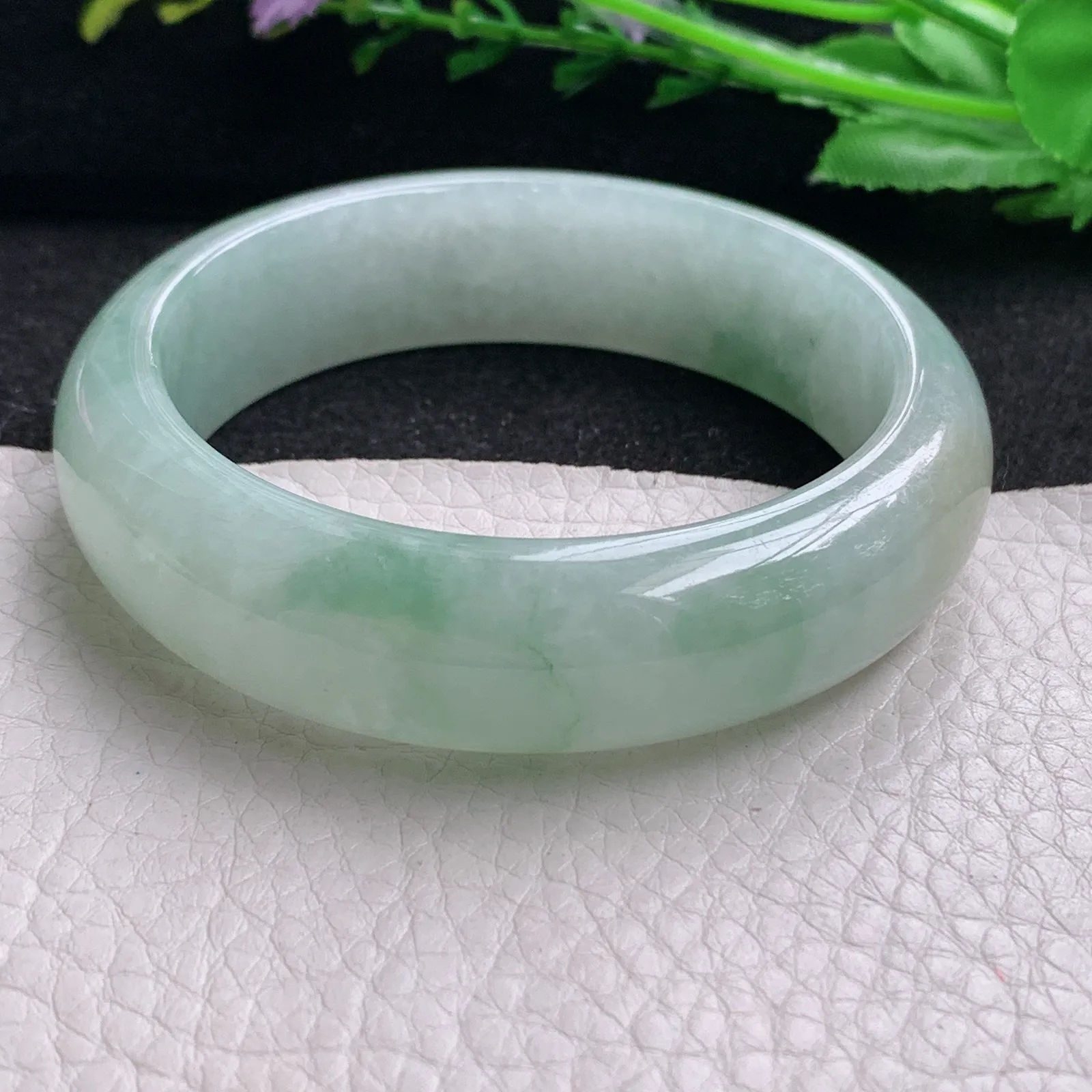 hh实拍55*16*9.3轮胎镯 缅甸翡翠精美冰三彩宽边玉手镯 玉手环
