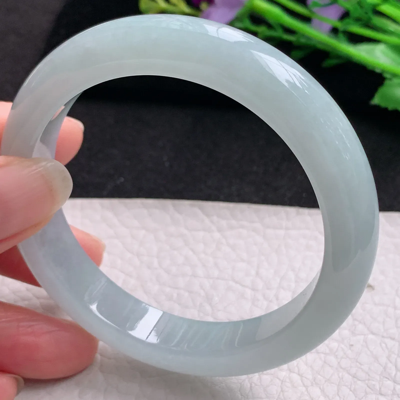 nr实拍57.5*12*8.6平安镯 缅甸翡翠精冰胶晴美宽边玉手镯 玉手环